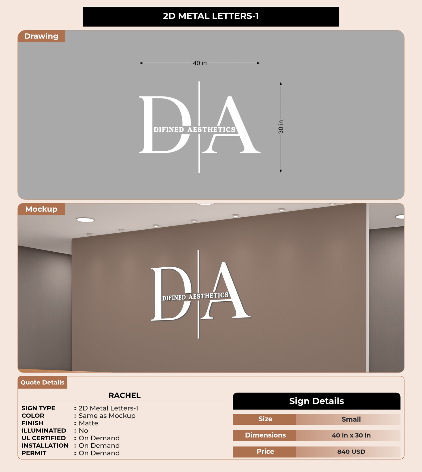 CUSTOM MOCKUP SIGN FOR Rachel