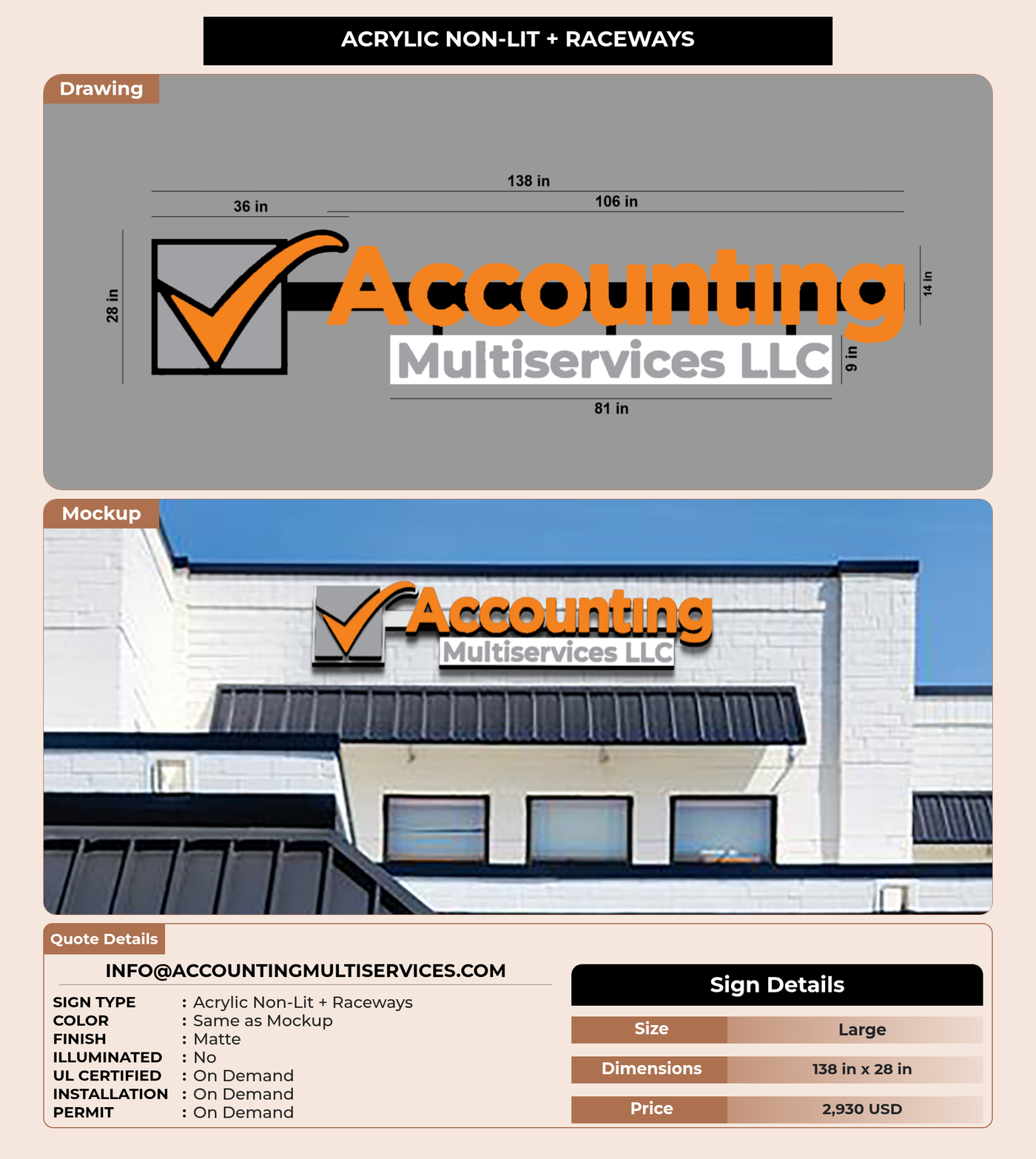 CUSTOM MOCKUP SIGN FOR Info@accountingmultiservices.com