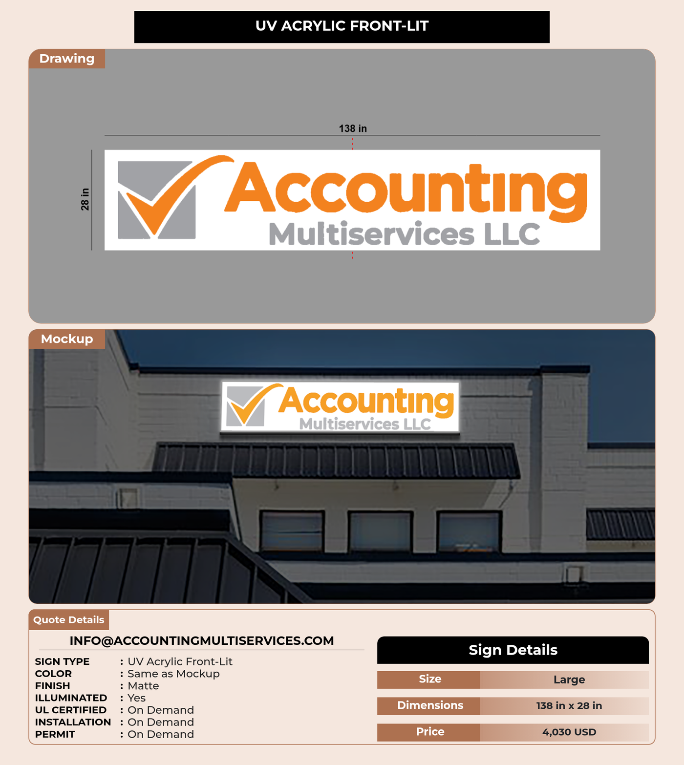 CUSTOM MOCKUP SIGN FOR Info@accountingmultiservices.com