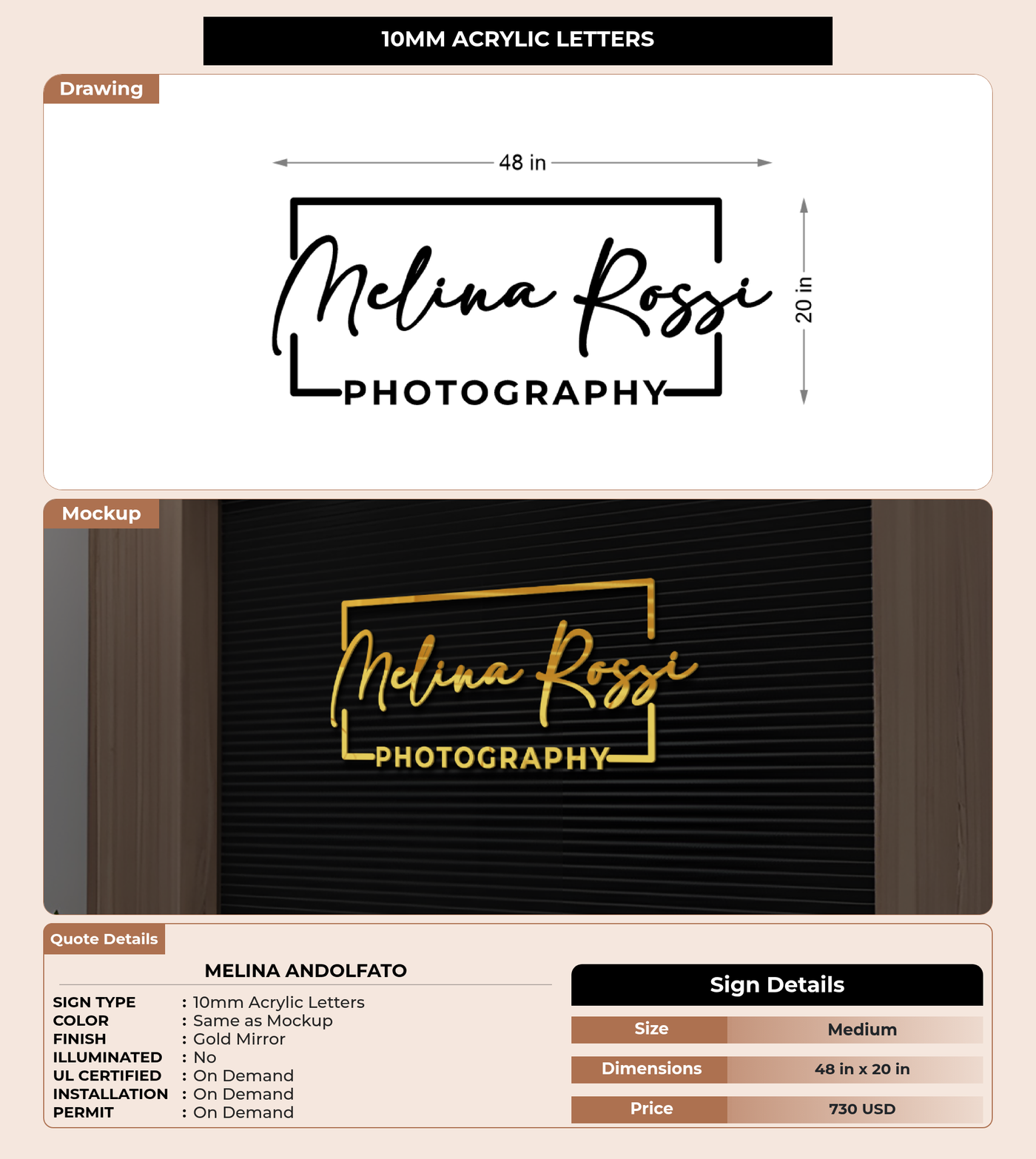 CUSTOM MOCKUP SIGN FOR Melina Andolfato