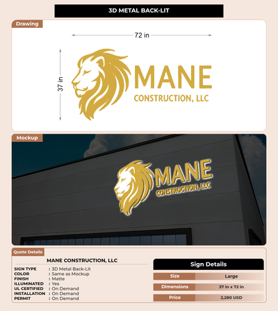 CUSTOM MOCKUP SIGN FOR Mane Construction, LLC
