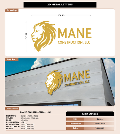 CUSTOM MOCKUP SIGN FOR Mane Construction, LLC