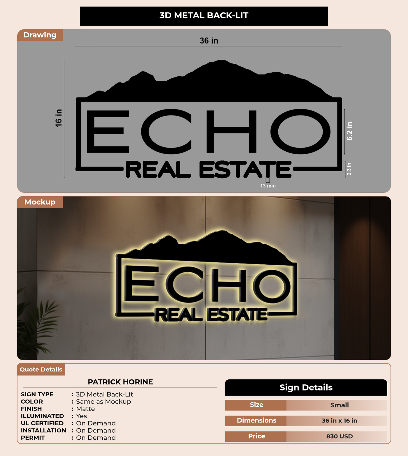 CUSTOM MOCKUP SIGN FOR Patrick Horine