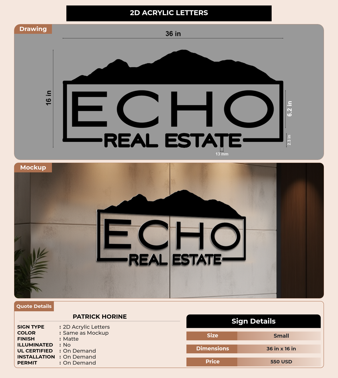 CUSTOM MOCKUP SIGN FOR Patrick Horine