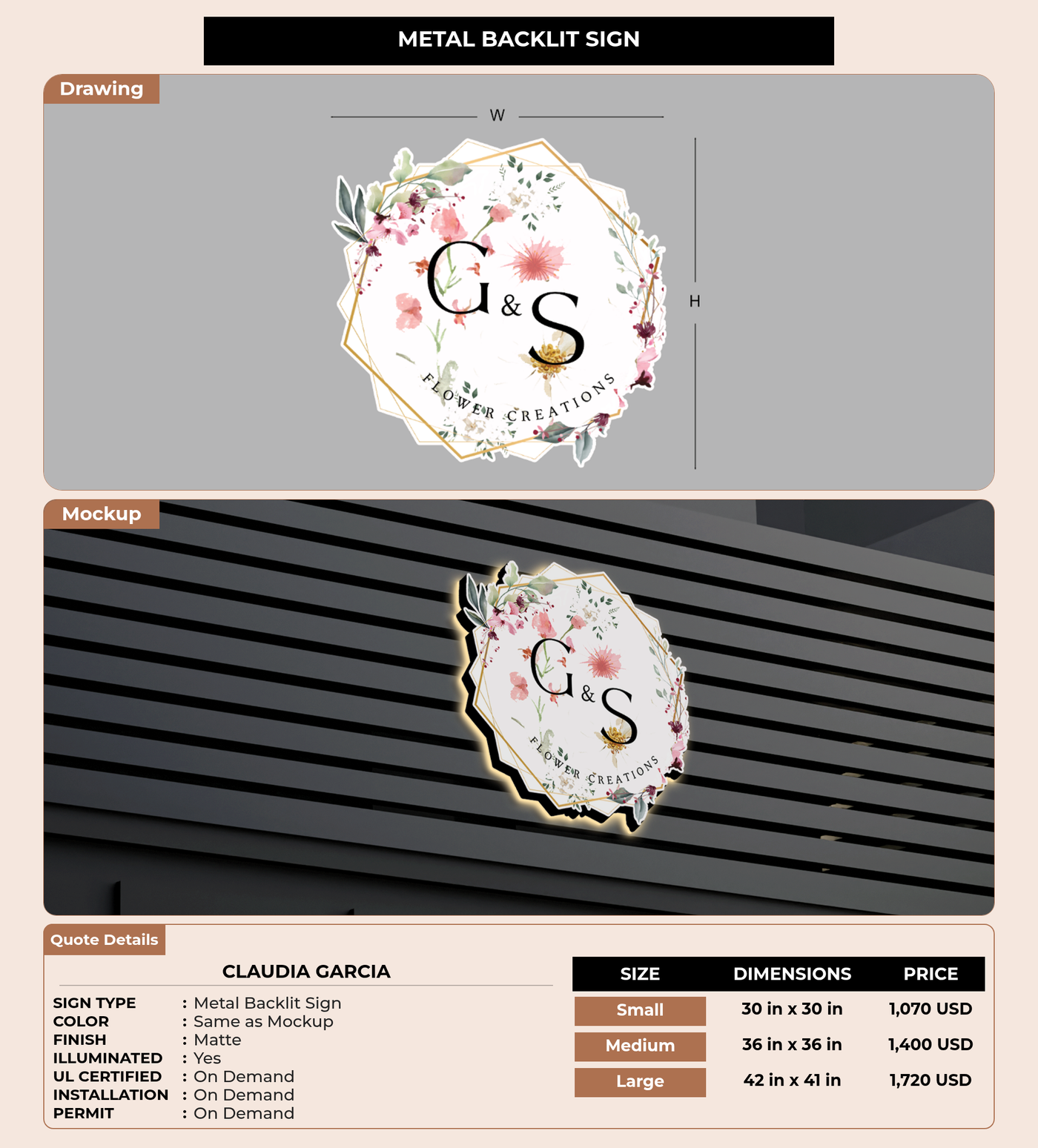 CUSTOM MOCKUP SIGN FOR Claudia Garcia