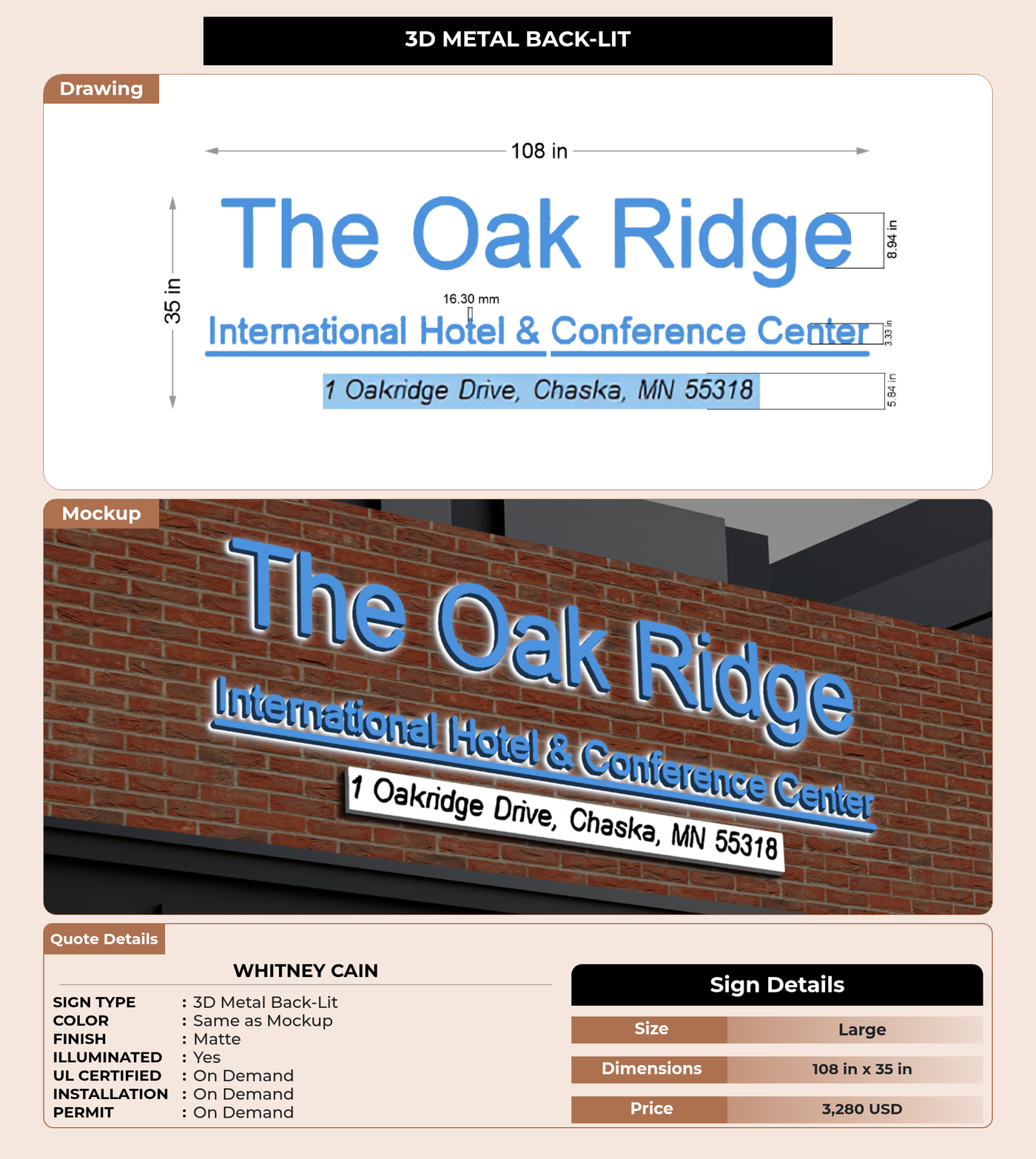 CUSTOM MOCKUP SIGN FOR whitney cain