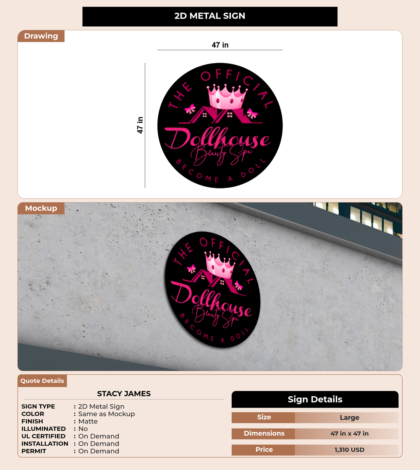 CUSTOM MOCKUP SIGN FOR Stacy James