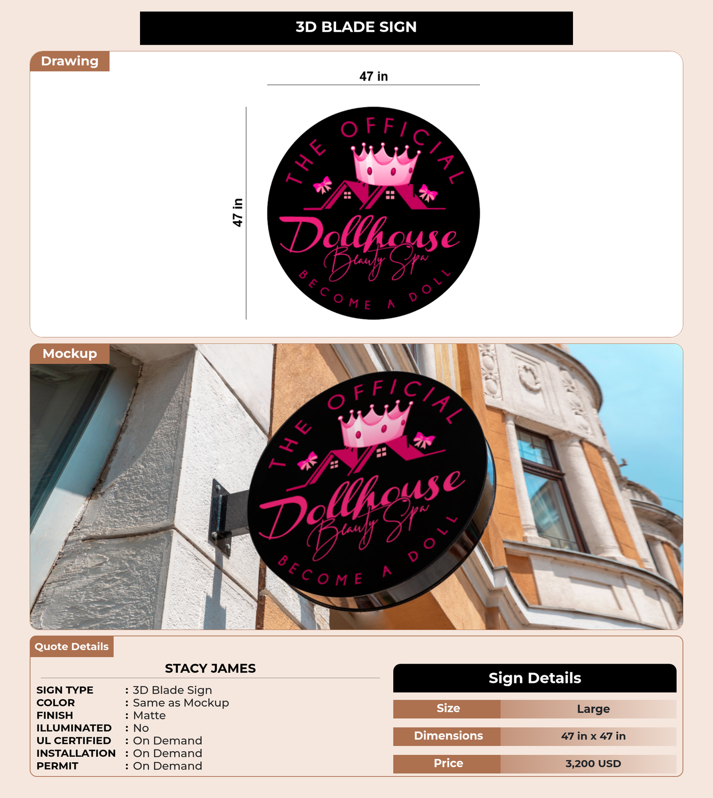 CUSTOM MOCKUP SIGN FOR Stacy James