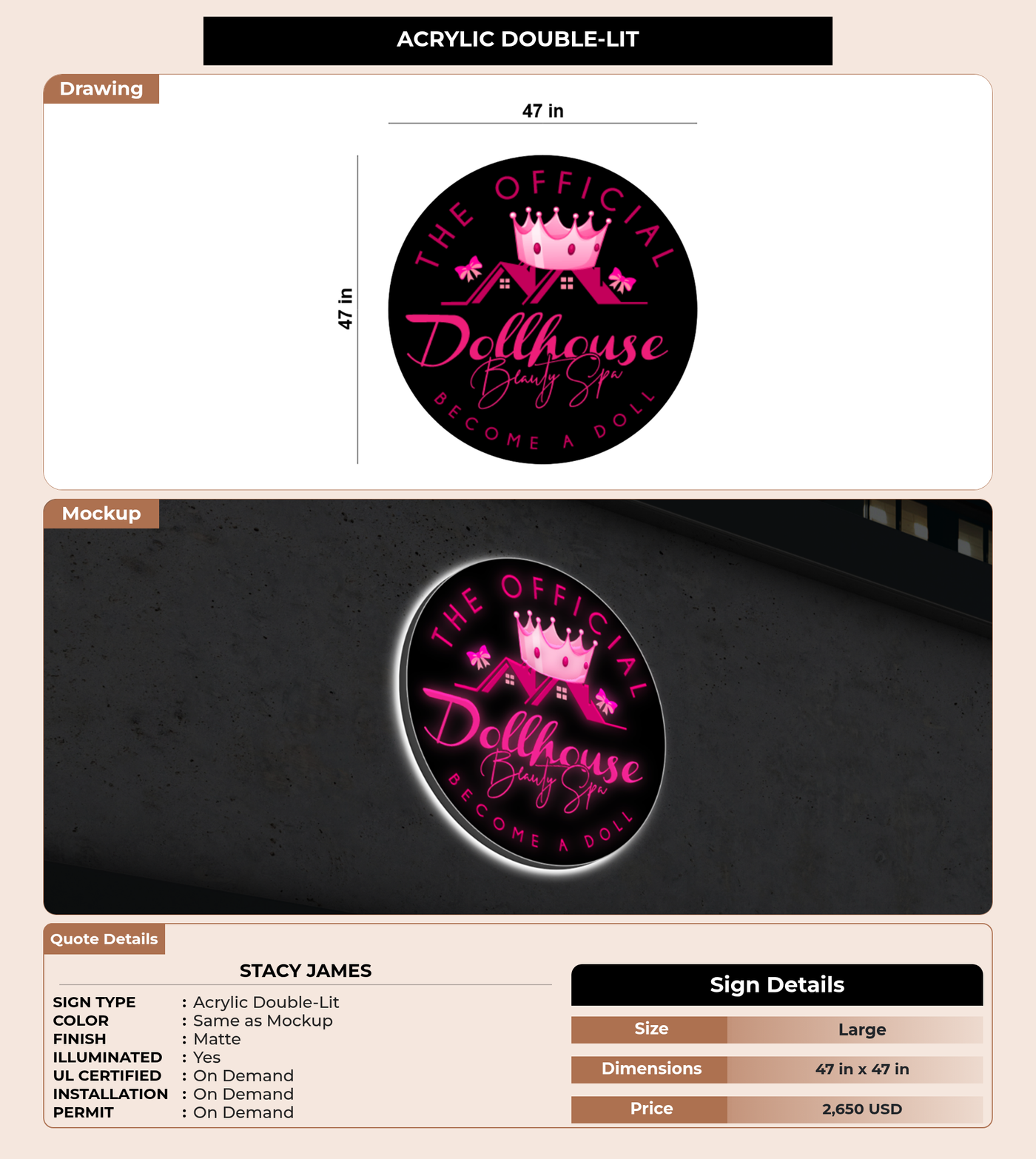 CUSTOM MOCKUP SIGN FOR Stacy James