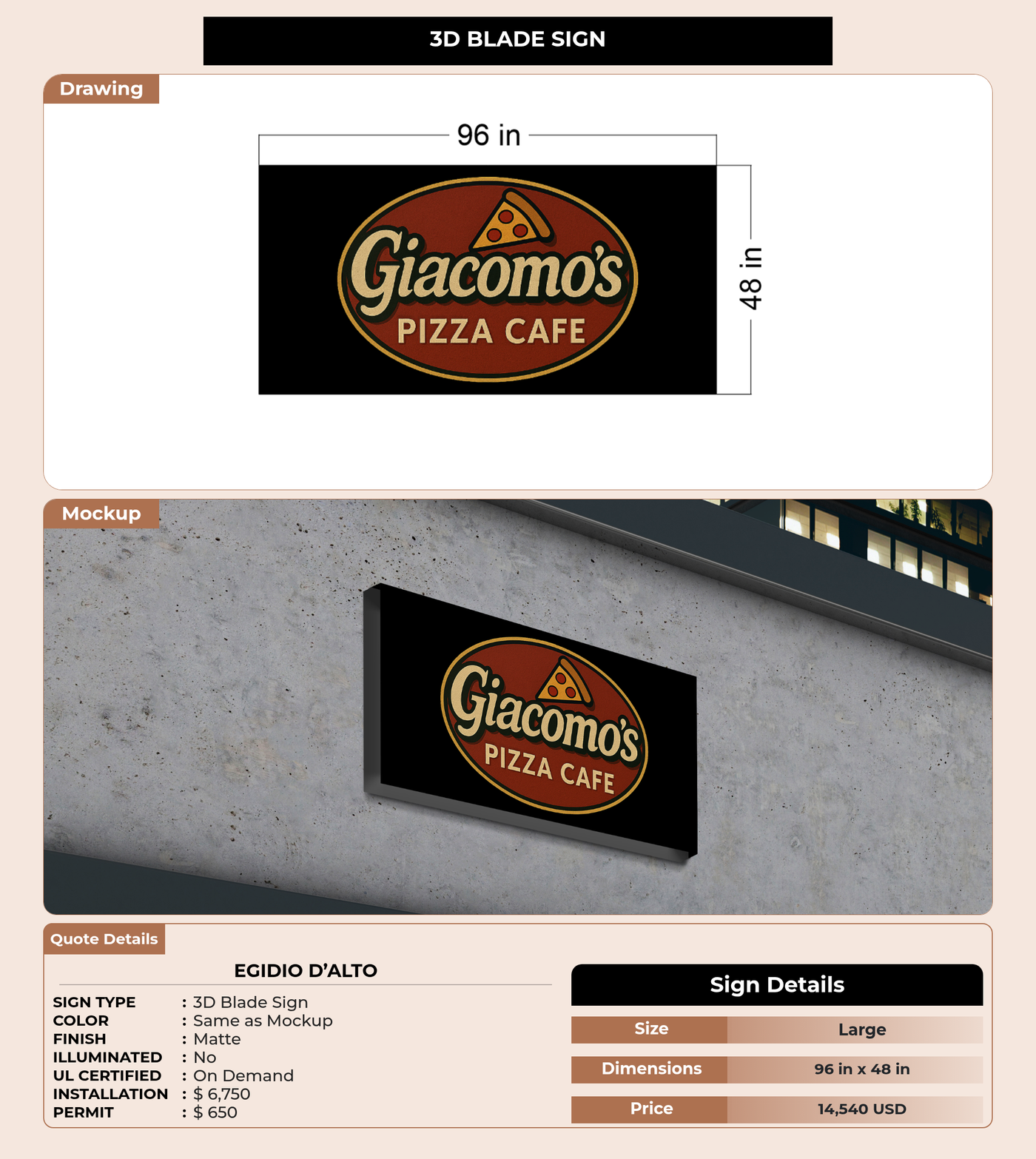 CUSTOM MOCKUP SIGN FOR Egidio D’Alto