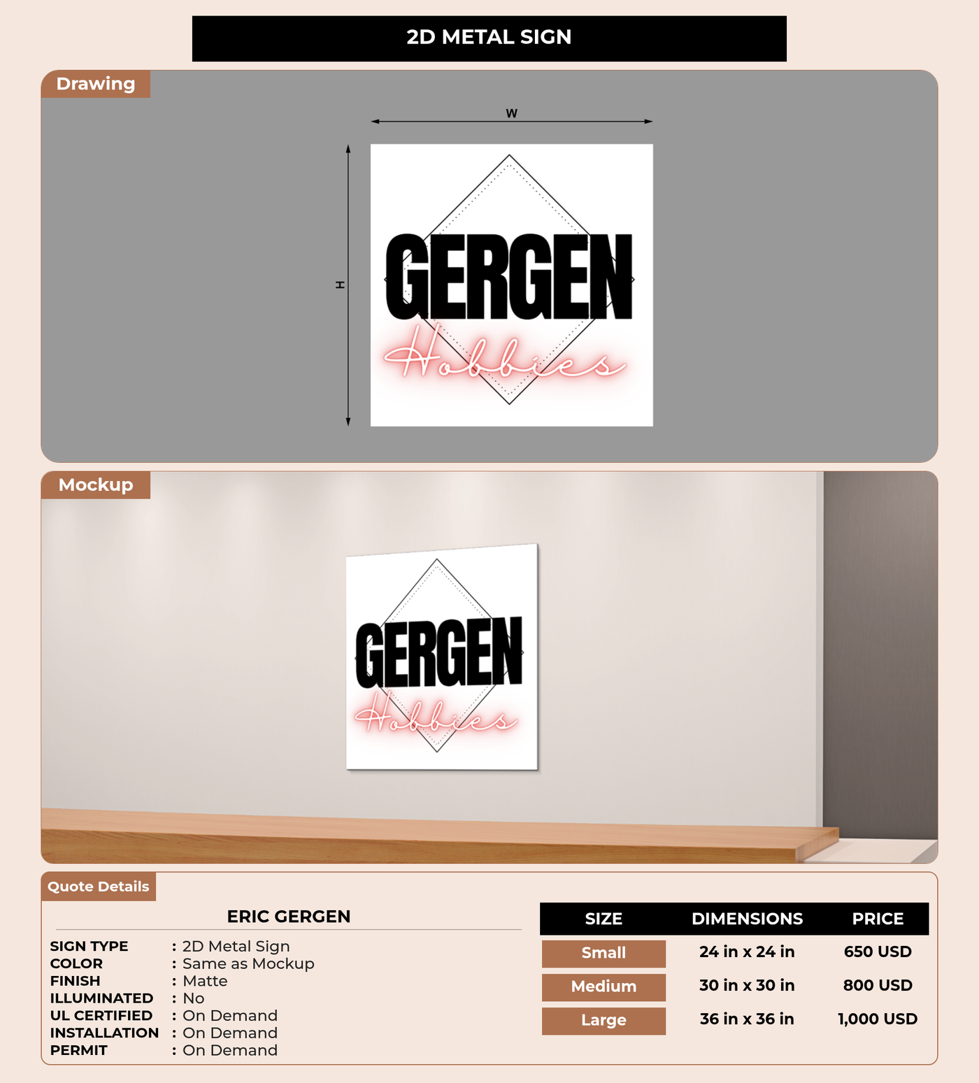 CUSTOM MOCKUP SIGN FOR Eric Gergen