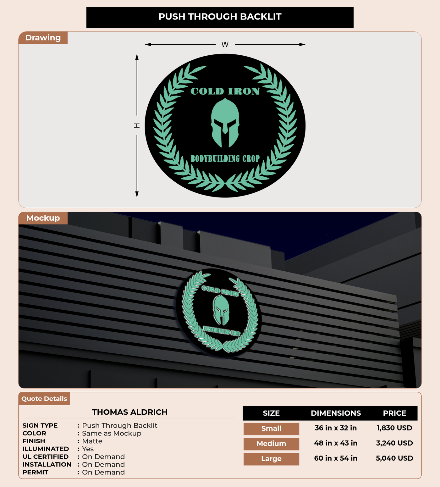 CUSTOM MOCKUP SIGN FOR Thomas Aldrich