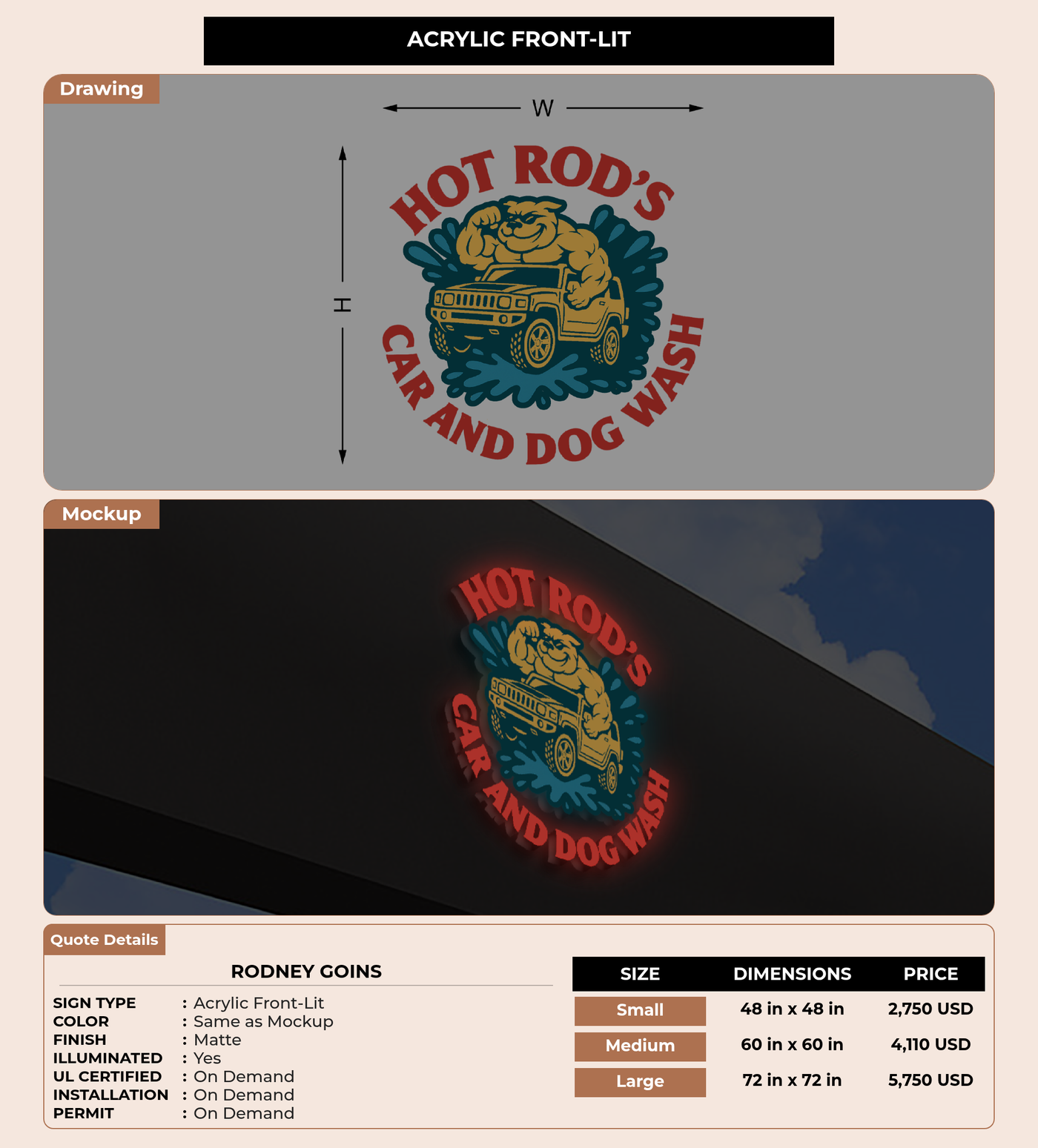 CUSTOM MOCKUP SIGN FOR Rodney  Goins