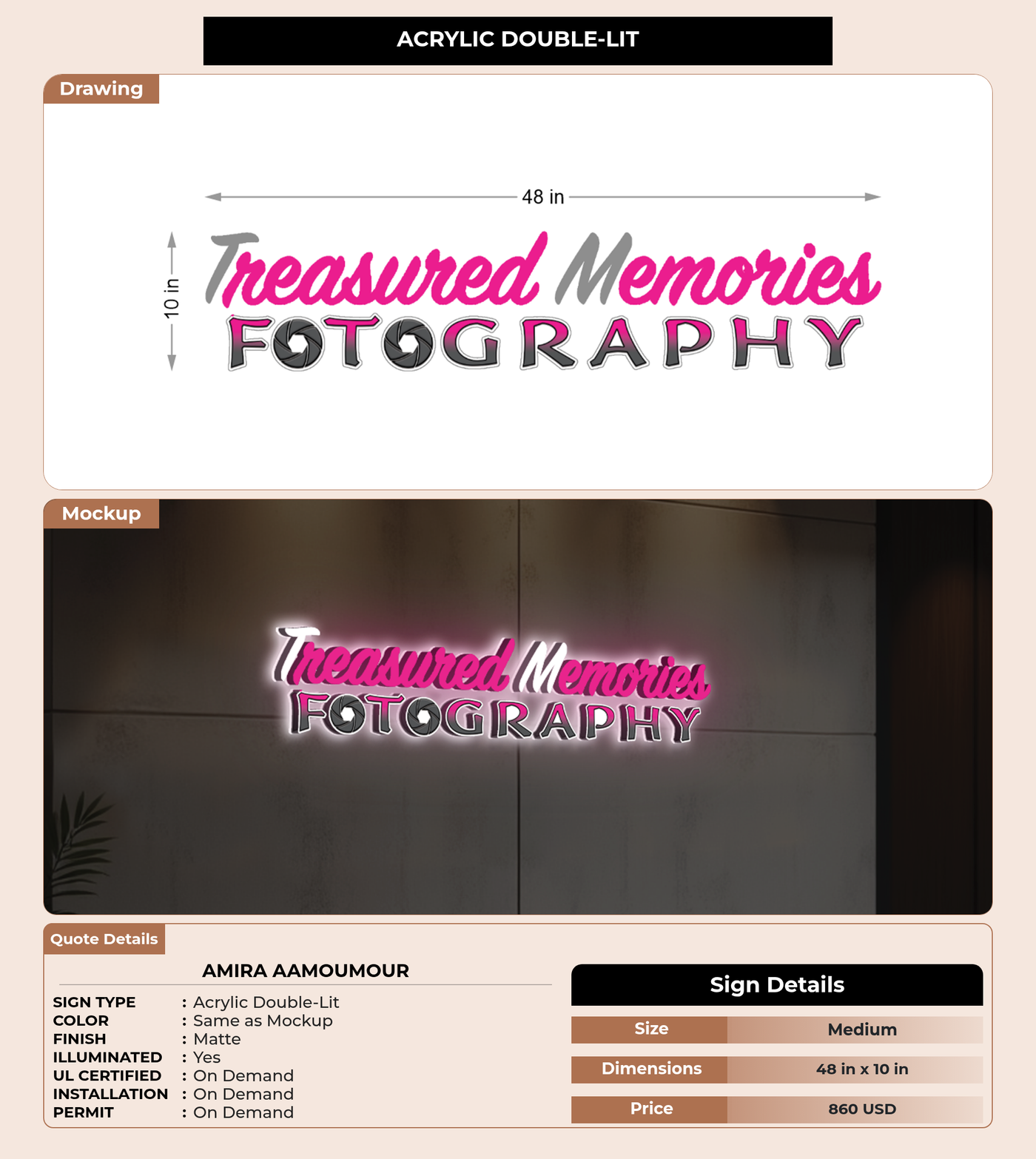 CUSTOM MOCKUP SIGN FOR Amira Aamoumour