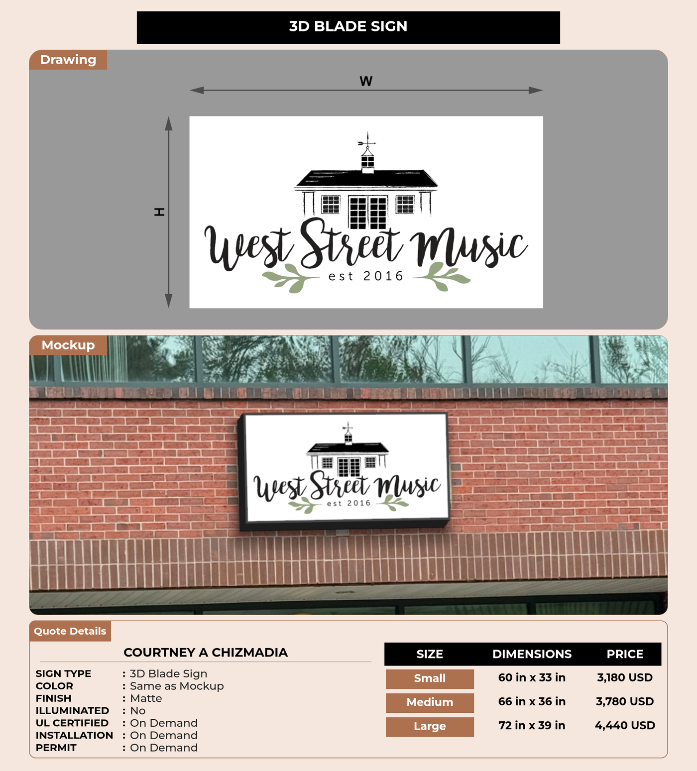 CUSTOM MOCKUP SIGN FOR Courtney A Chizmadia