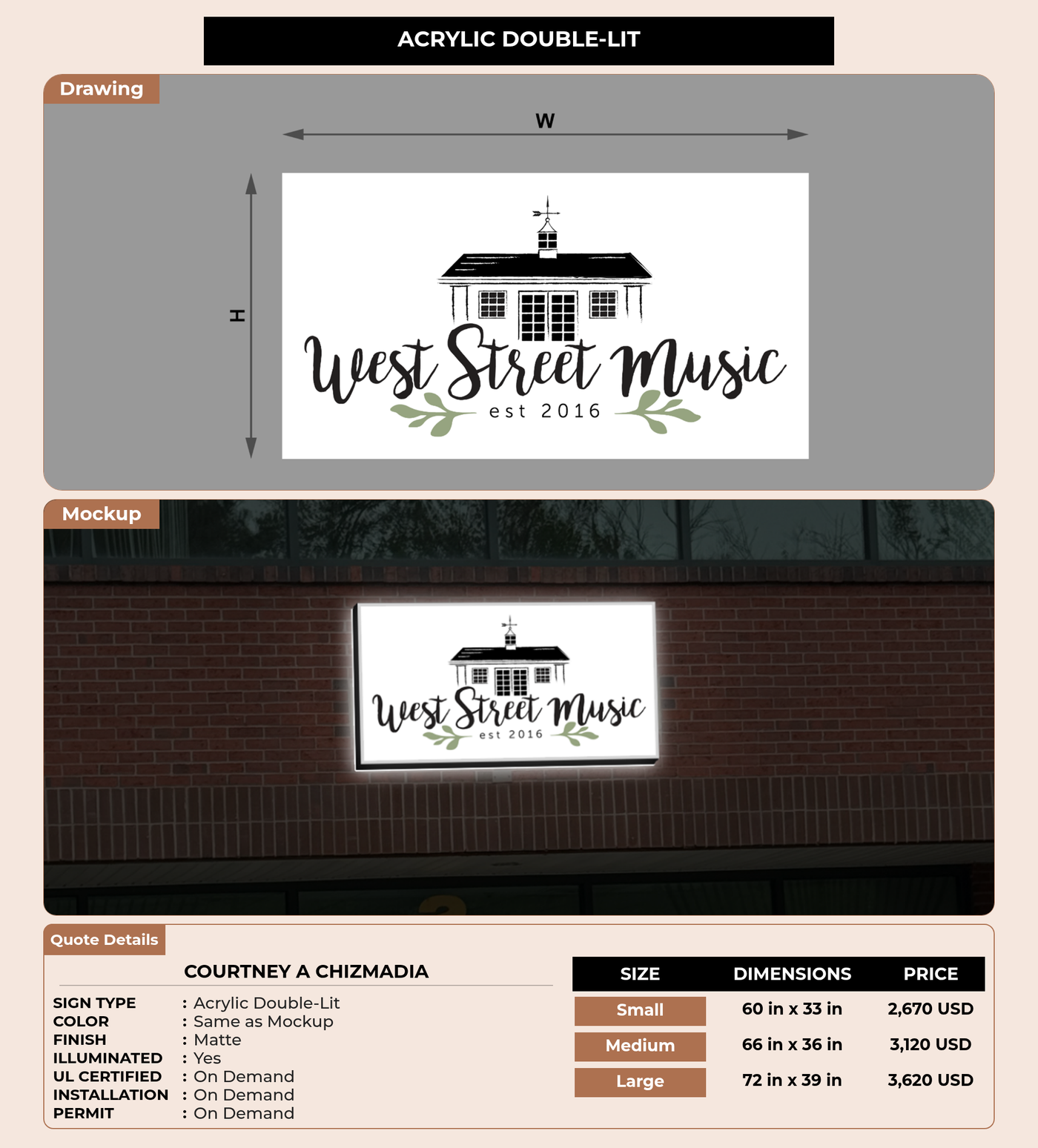 CUSTOM MOCKUP SIGN FOR Courtney A Chizmadia