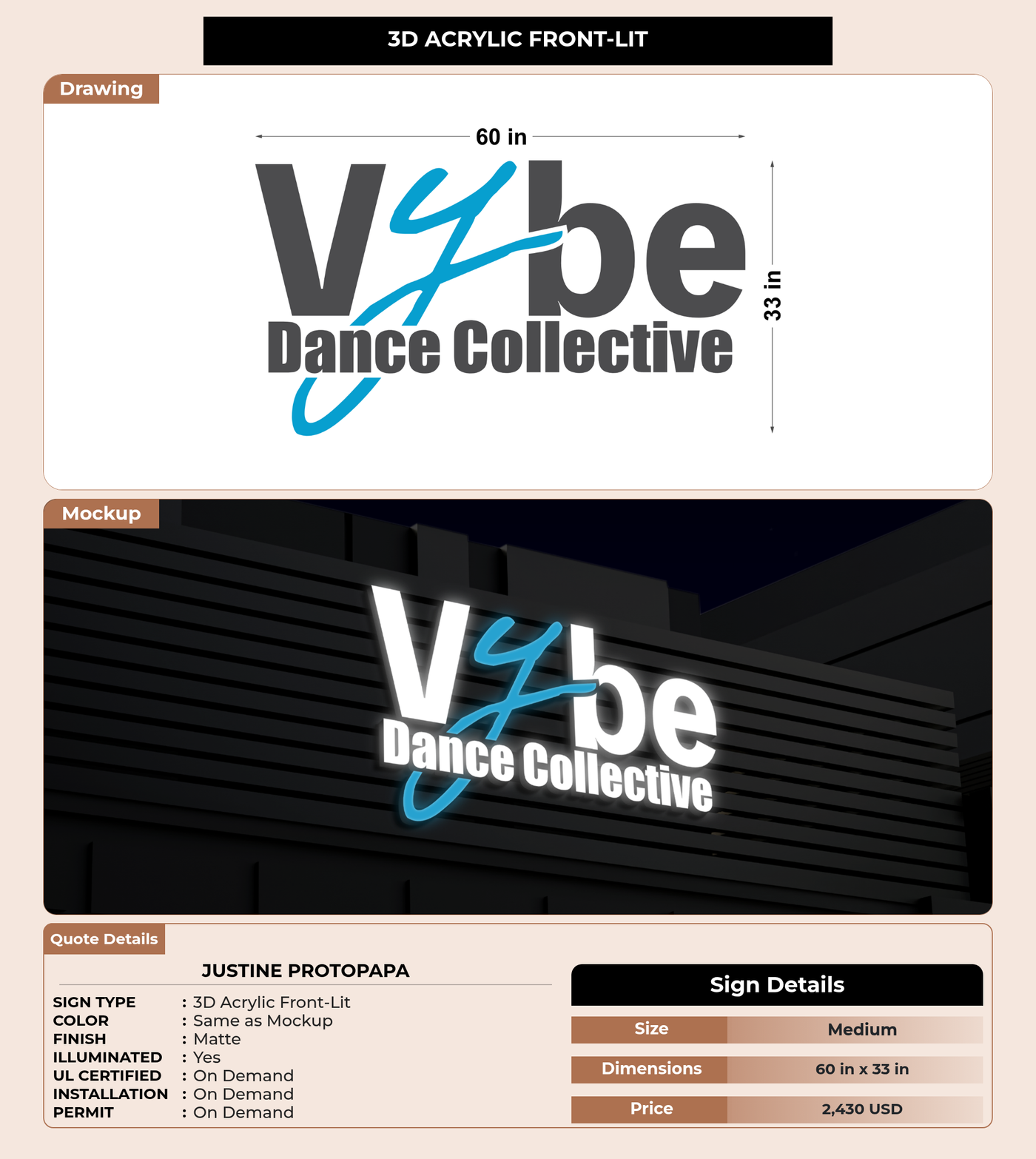 CUSTOM MOCKUP SIGN FOR Justine Protopapa