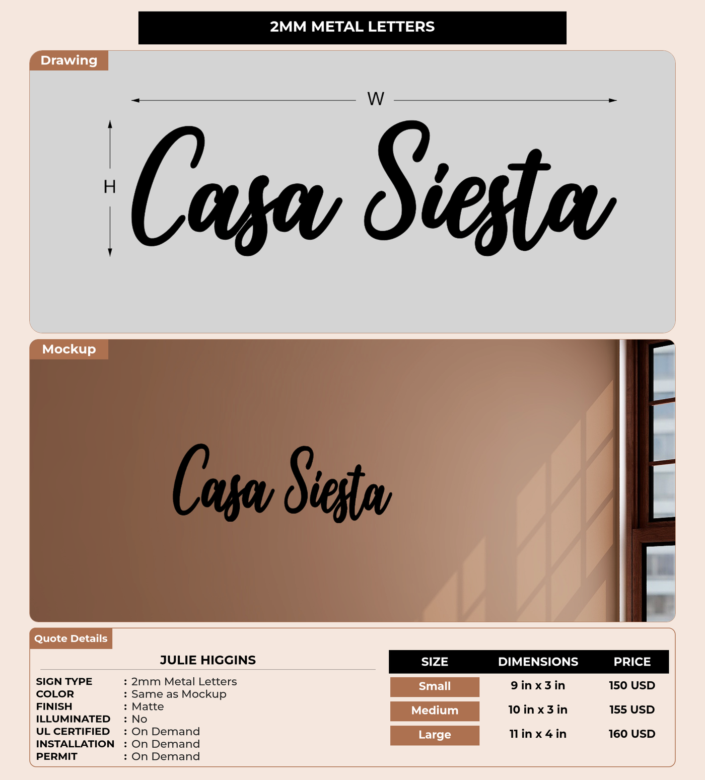 CUSTOM MOCKUP SIGN FOR Julie Higgins
