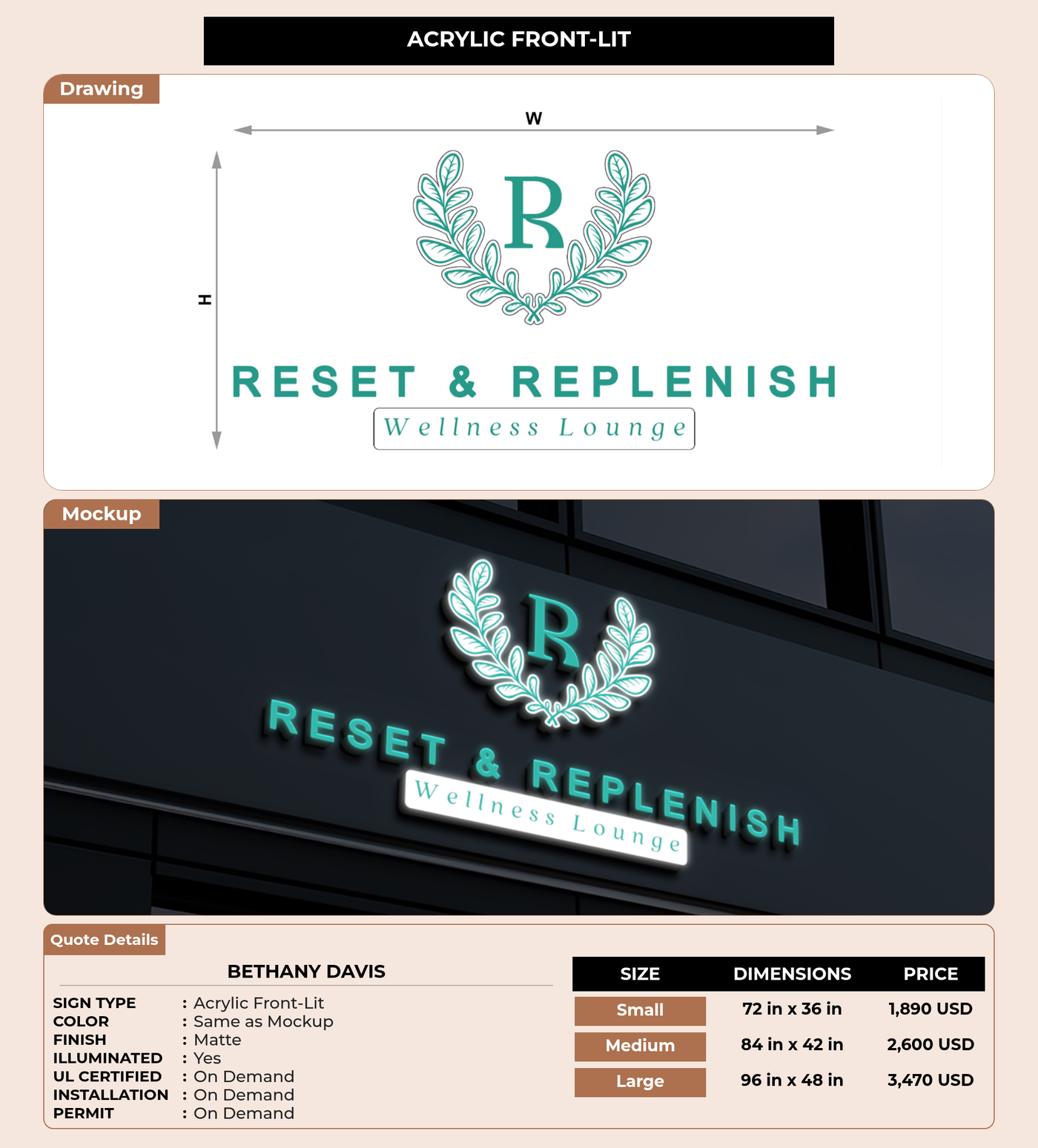 CUSTOM MOCKUP SIGN FOR Bethany Davis
