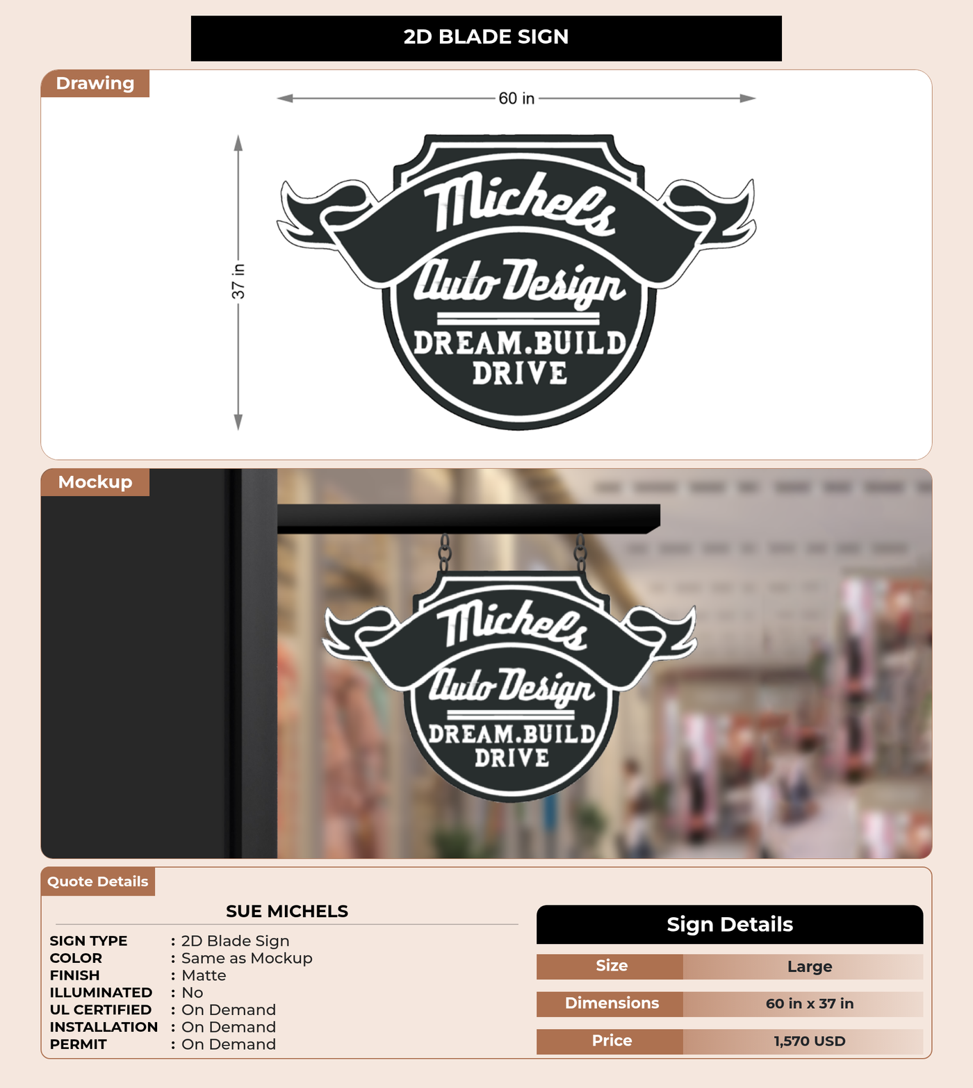 CUSTOM MOCKUP SIGN FOR Sue Michels
