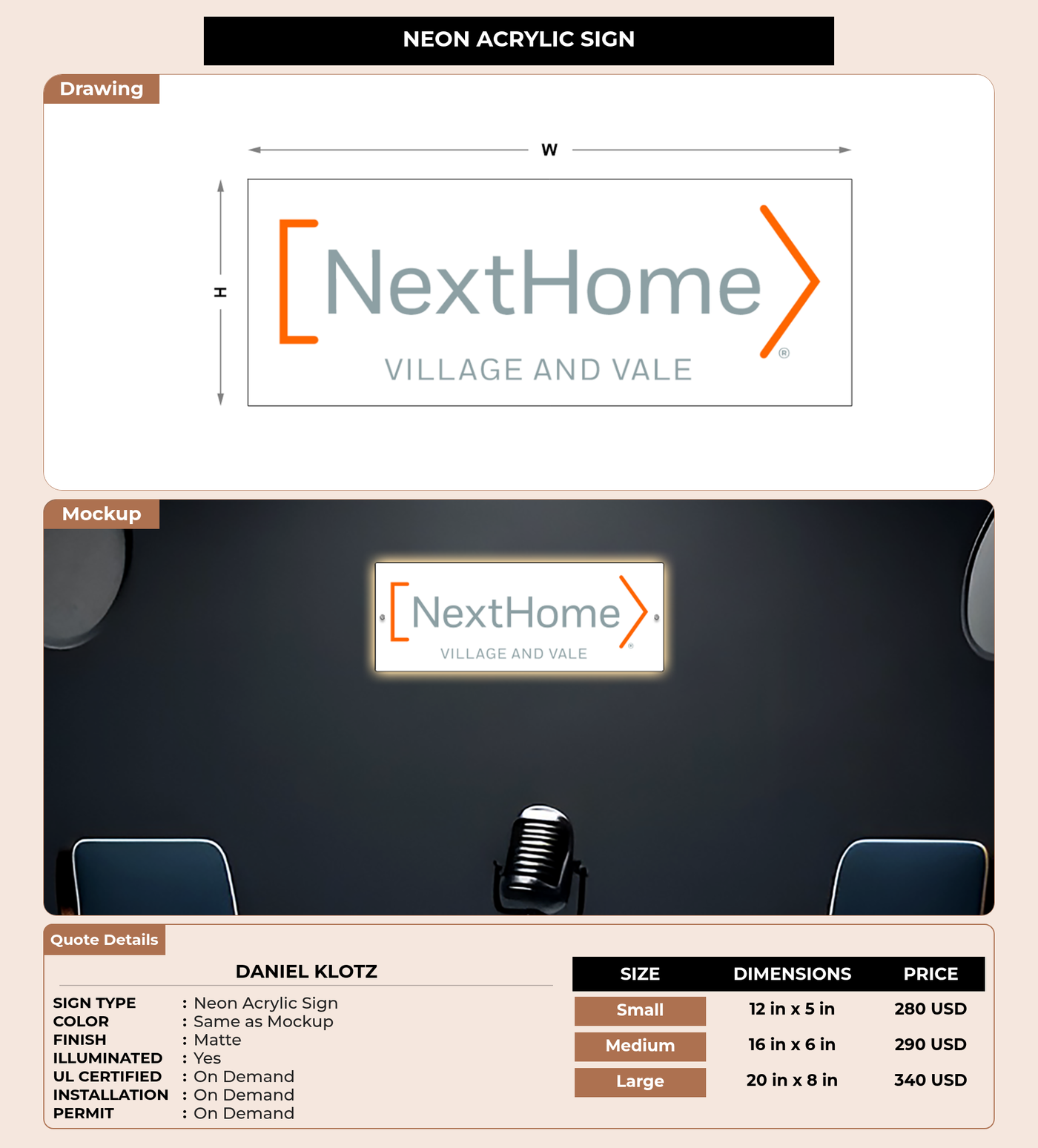 CUSTOM MOCKUP SIGN FOR Daniel Klotz