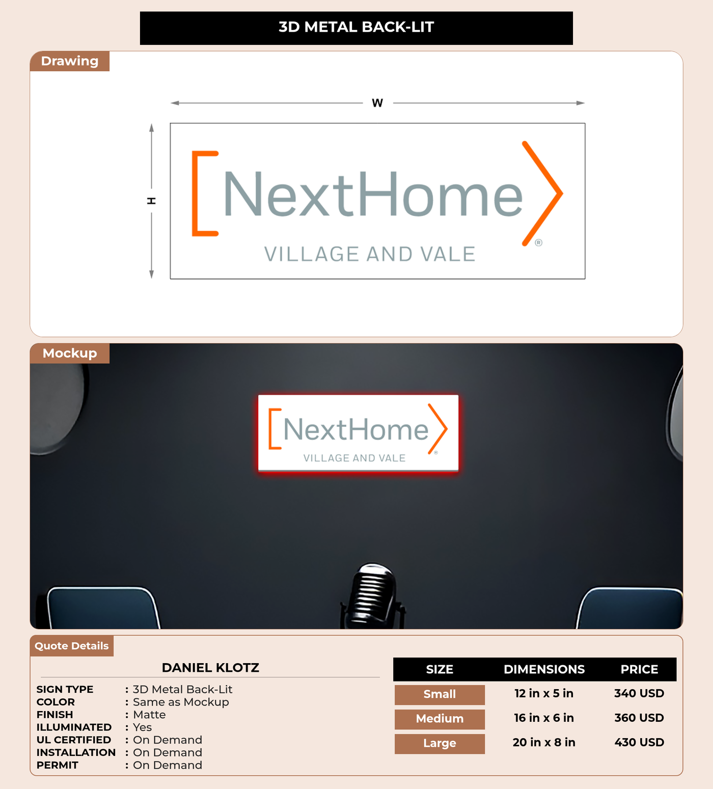 CUSTOM MOCKUP SIGN FOR Daniel Klotz