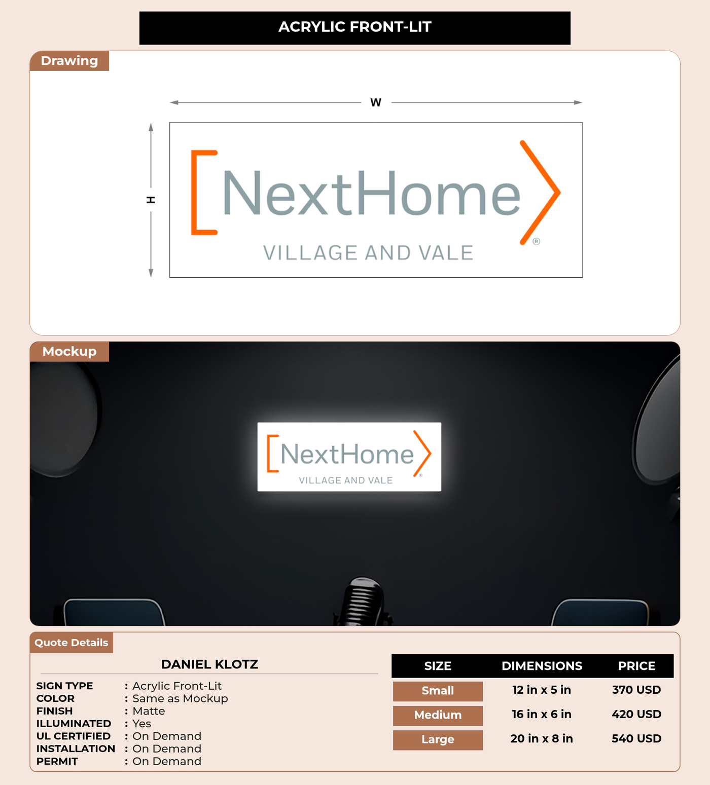 CUSTOM MOCKUP SIGN FOR Daniel Klotz