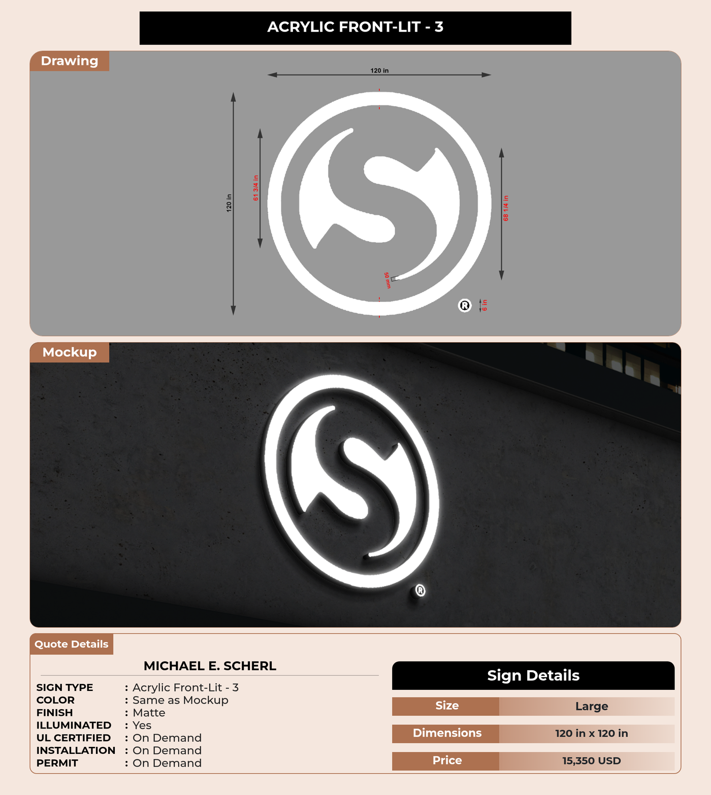 CUSTOM MOCKUP SIGN FOR Michael E. Scherl