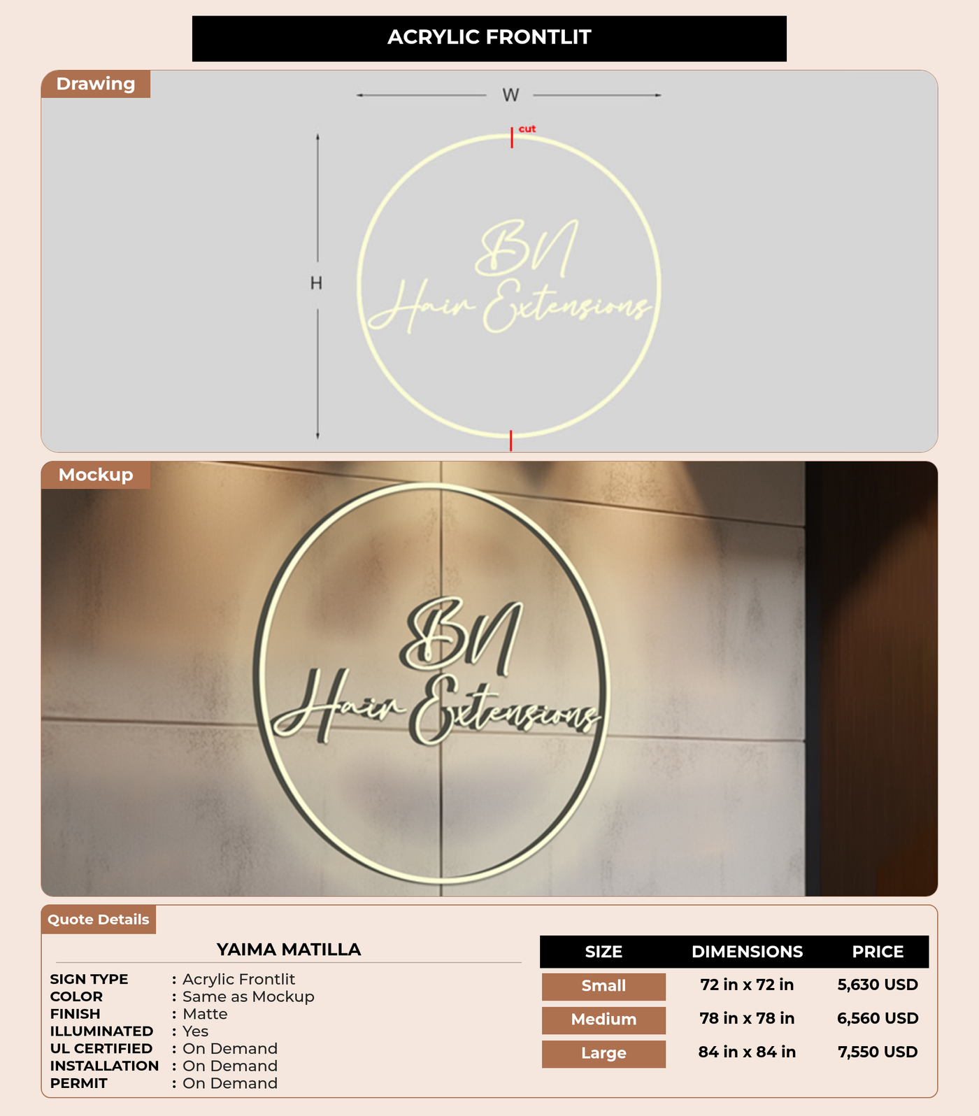 CUSTOM MOCKUP SIGN FOR Yaima Matilla