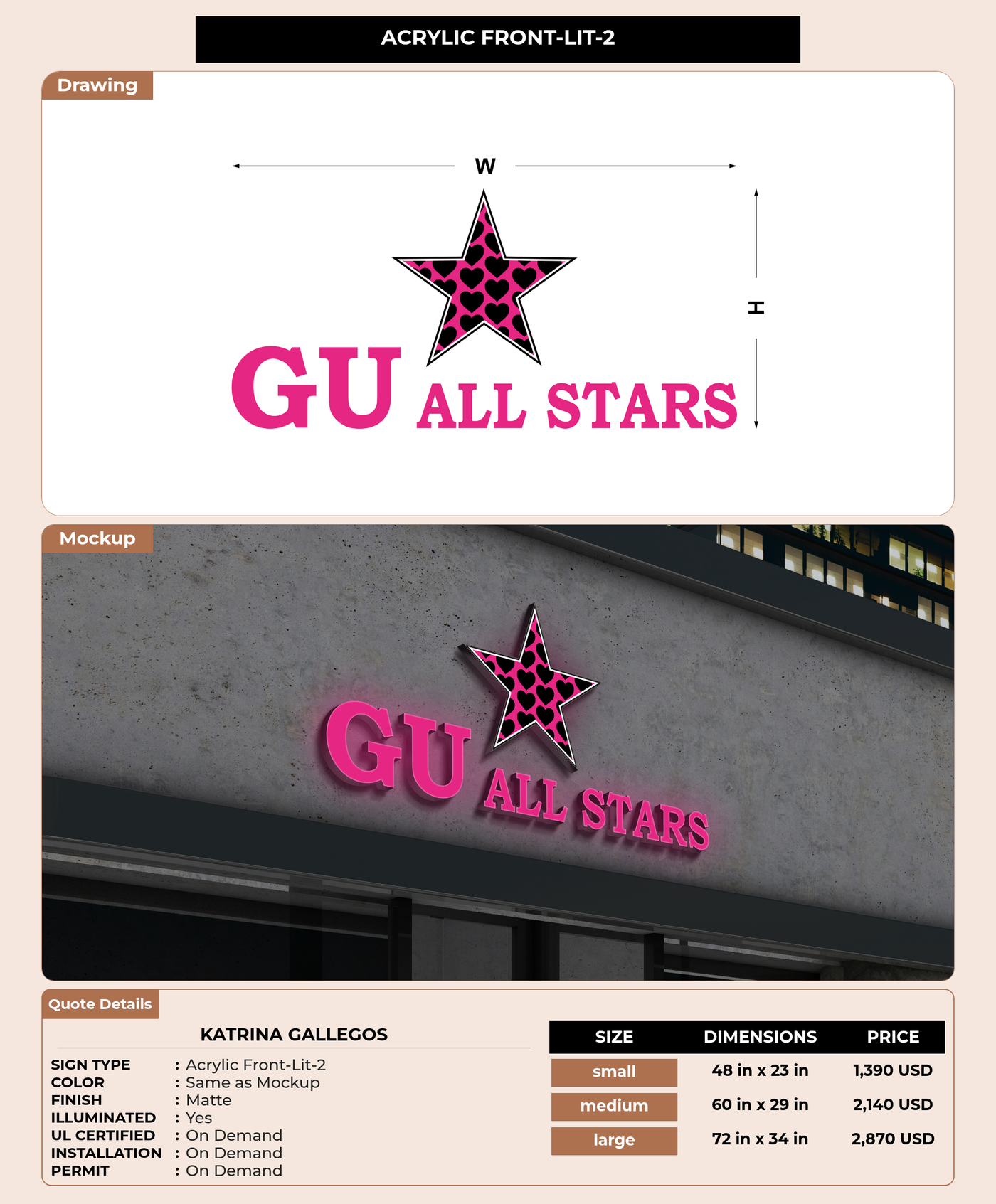 CUSTOM MOCKUP SIGN FOR Katrina Gallegos