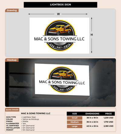 CUSTOM MOCKUP SIGN FOR MAC & SONS TOWING LLC