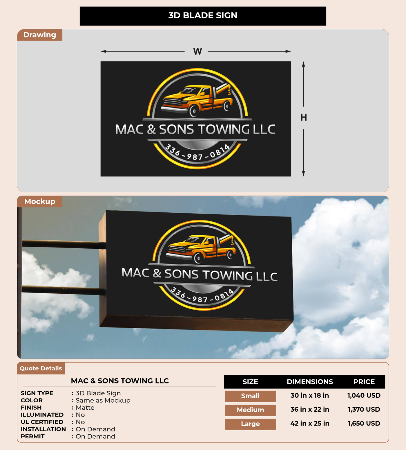 CUSTOM MOCKUP SIGN FOR MAC & SONS TOWING LLC