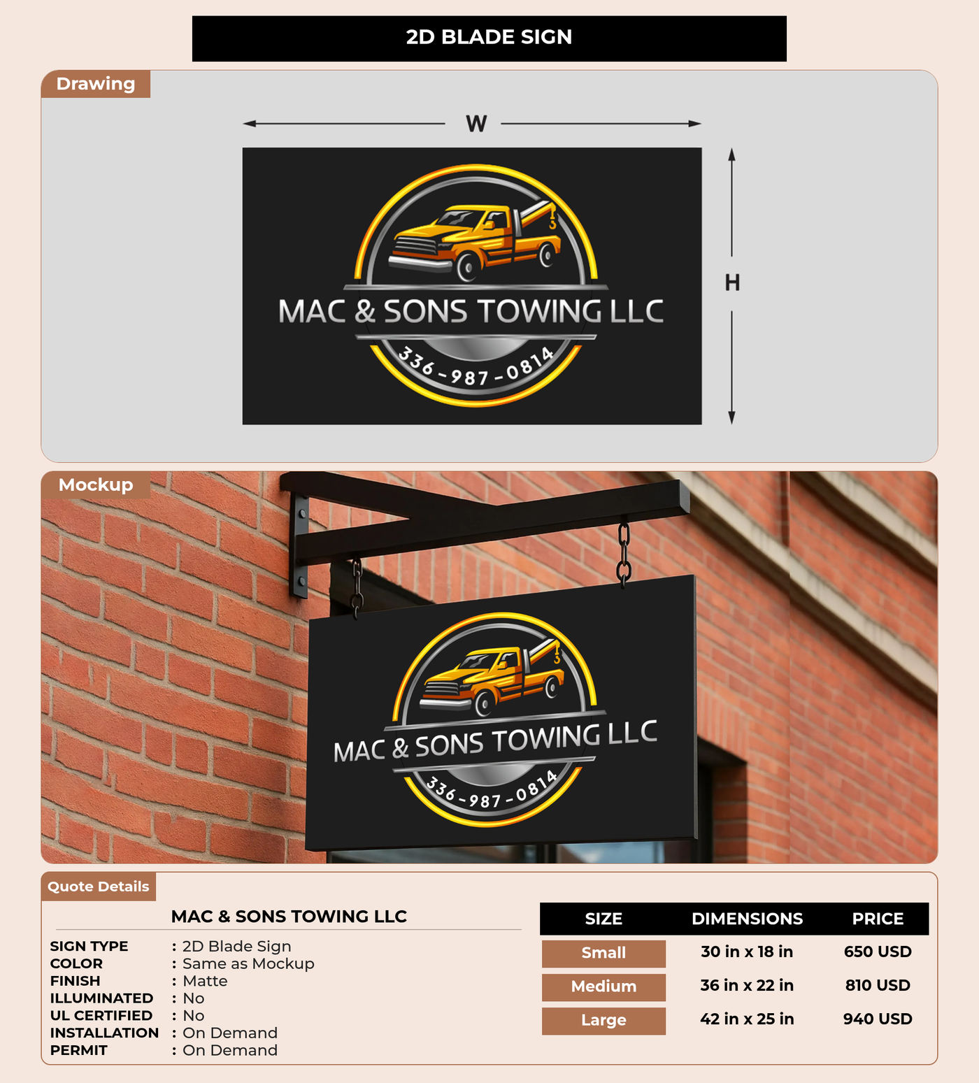 CUSTOM MOCKUP SIGN FOR MAC & SONS TOWING LLC