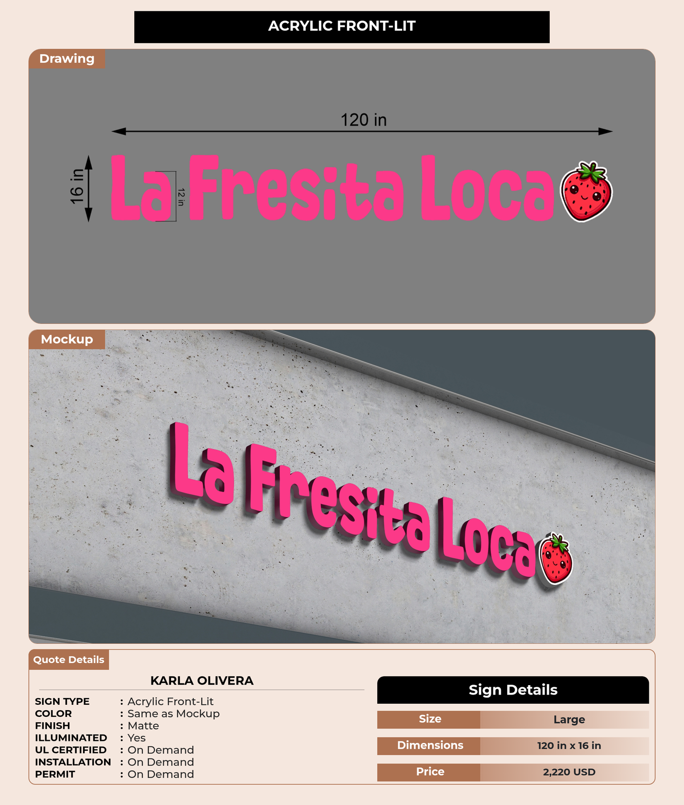 CUSTOM MOCKUP SIGN FOR Karla Olivera