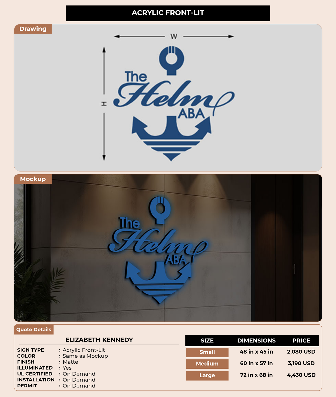 CUSTOM MOCKUP SIGN FOR Elizabeth Kennedy
