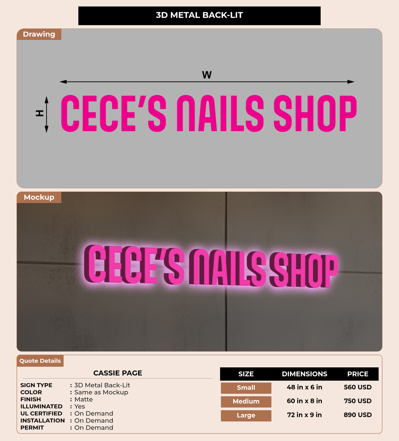 CUSTOM MOCKUP SIGN FOR Cassie Page