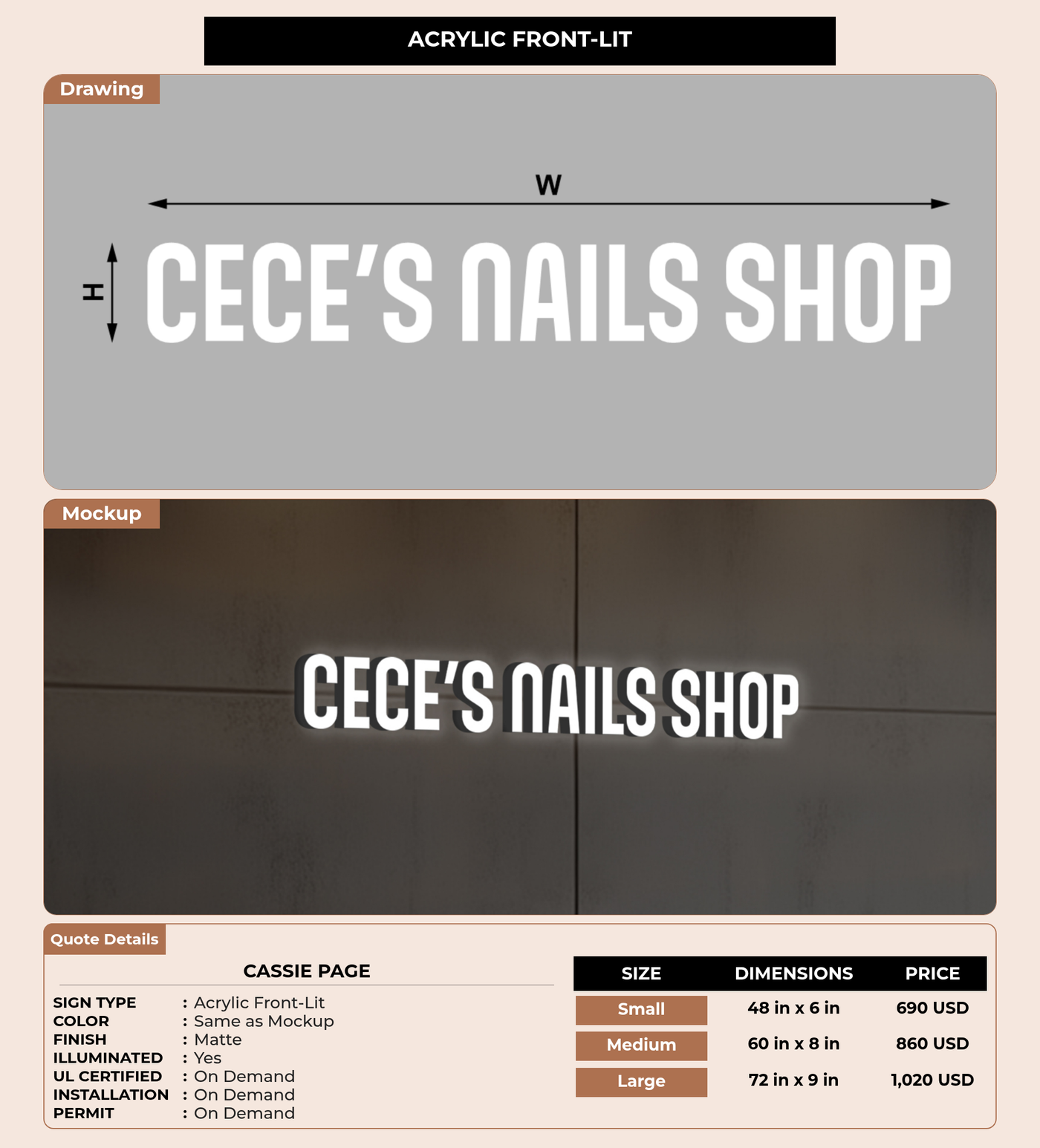 CUSTOM MOCKUP SIGN FOR Cassie Page
