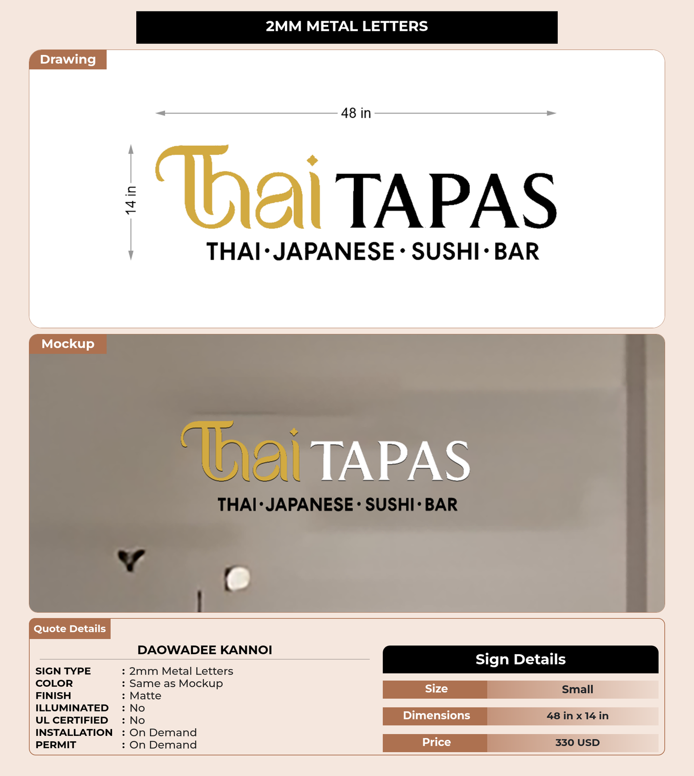 CUSTOM MOCKUP SIGN FOR Daowadee Kannoi