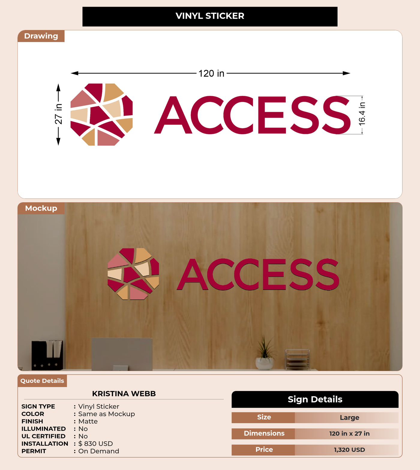 CUSTOM MOCKUP SIGN FOR Kristina Webb