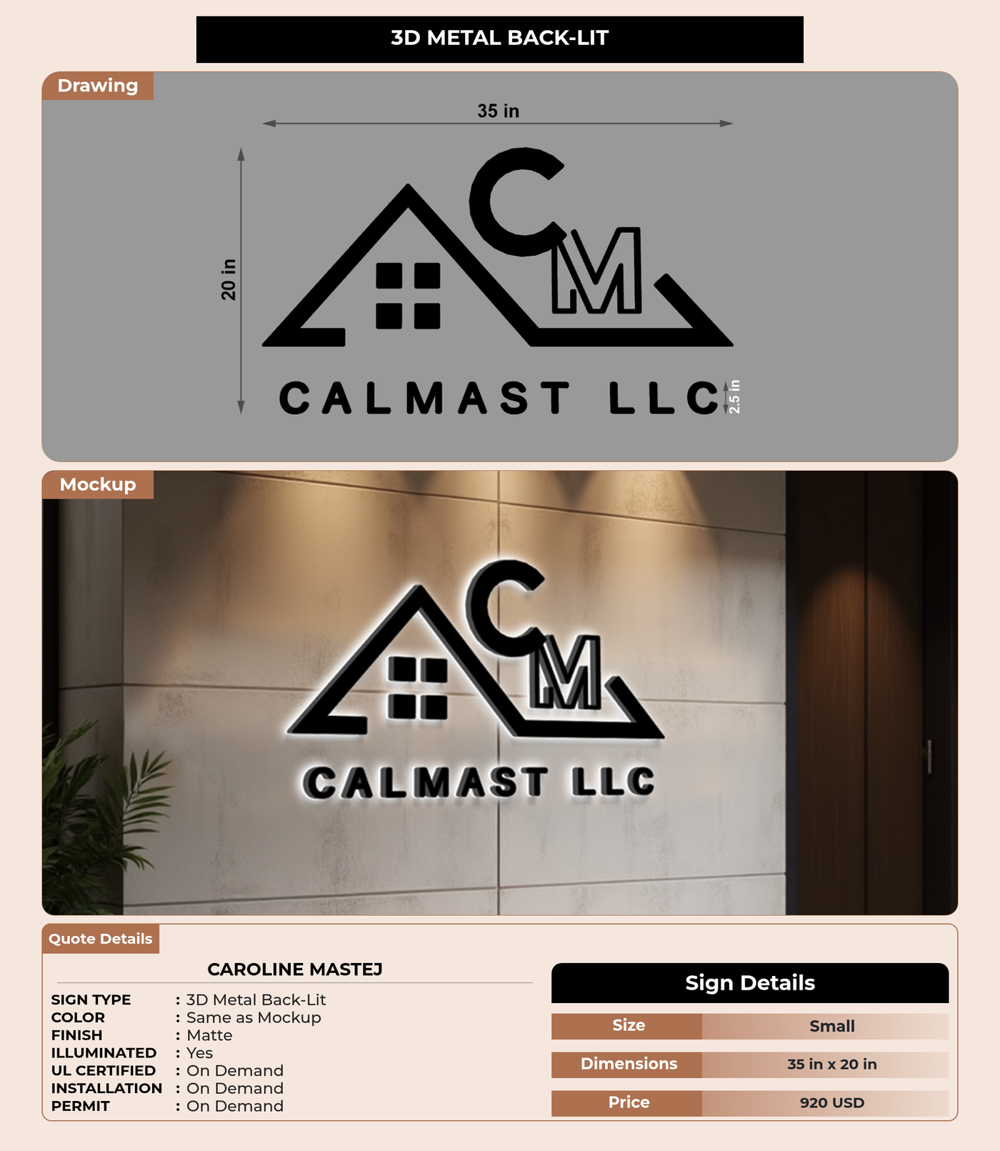 CUSTOM MOCKUP SIGN FOR Caroline Mastej