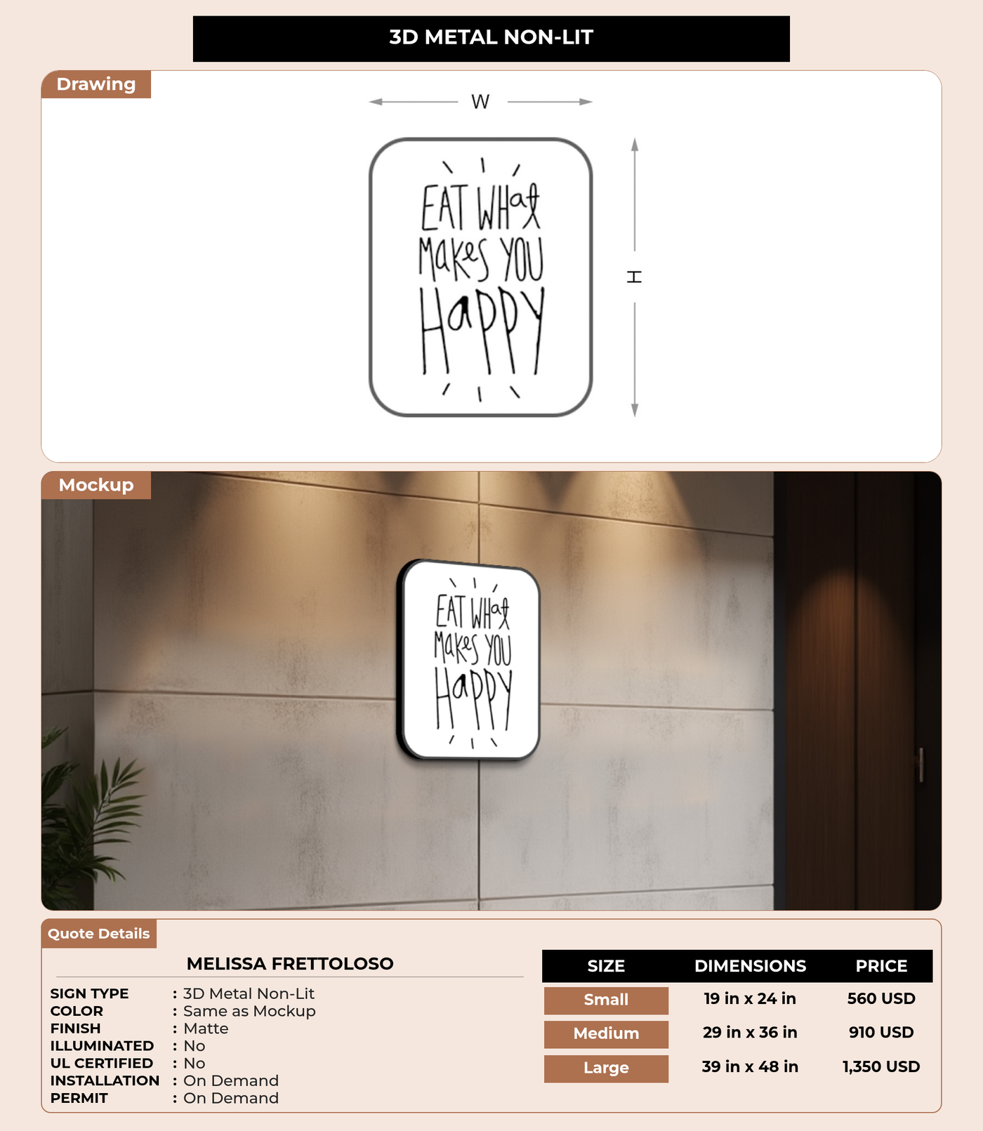 CUSTOM MOCKUP SIGN FOR Melissa Frettoloso