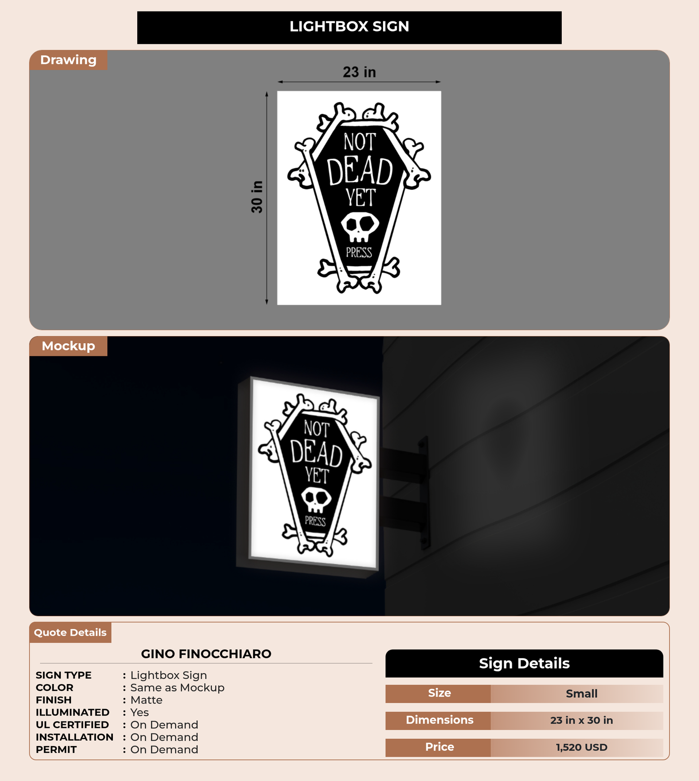 CUSTOM MOCKUP SIGN FOR Gino Finocchiaro