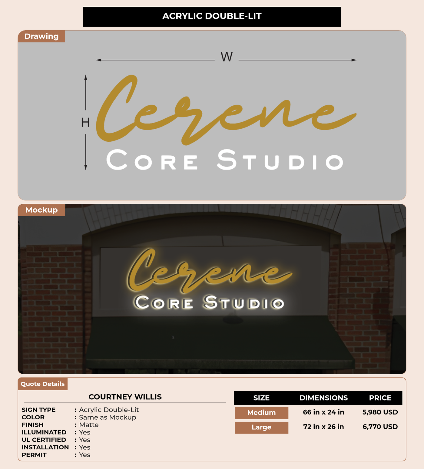 50% DEPOSIT CUSTOM MOCKUP SIGN FOR Courtney Willis