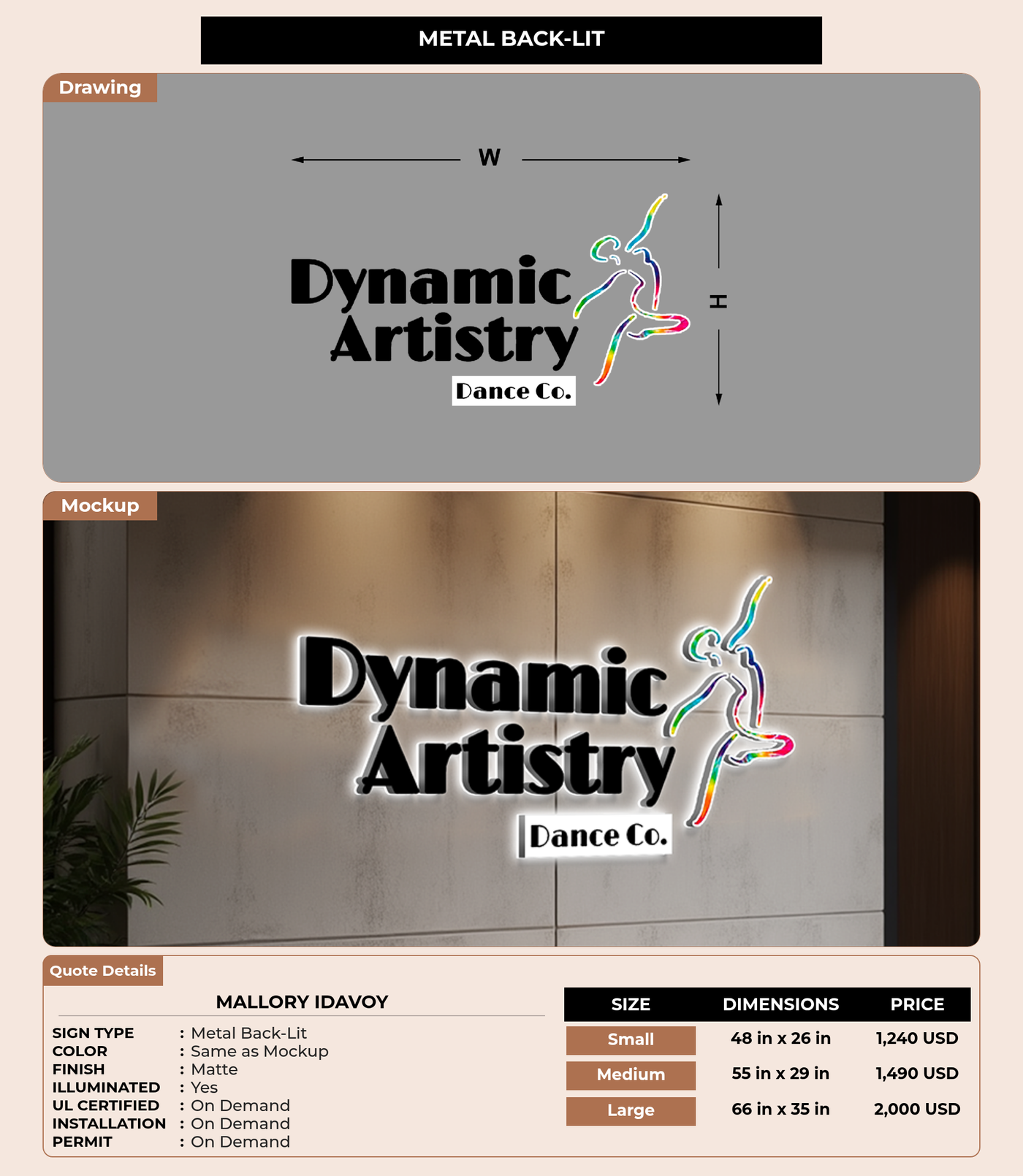 CUSTOM MOCKUP SIGN FOR Mallory Idavoy