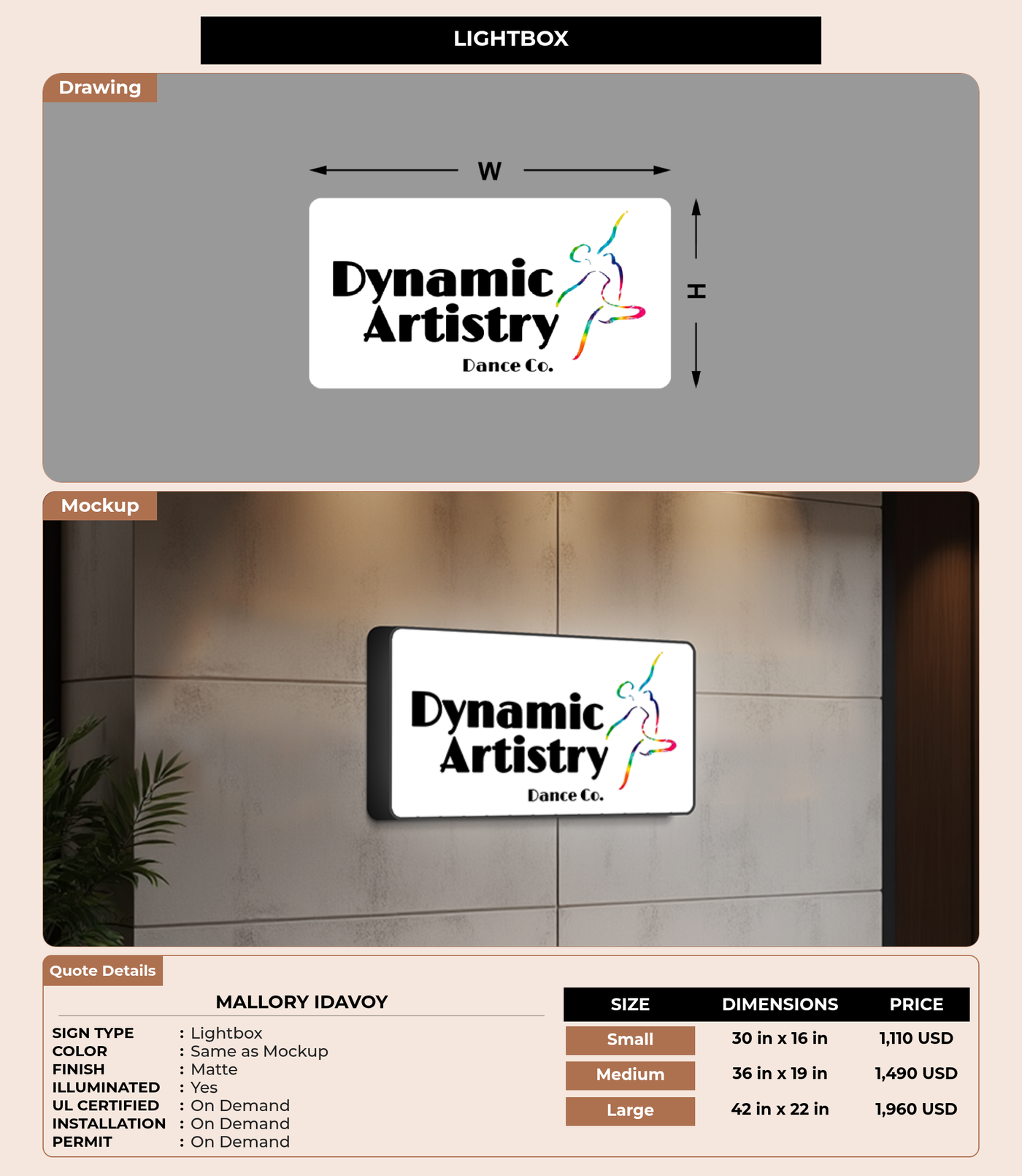 CUSTOM MOCKUP SIGN FOR Mallory Idavoy