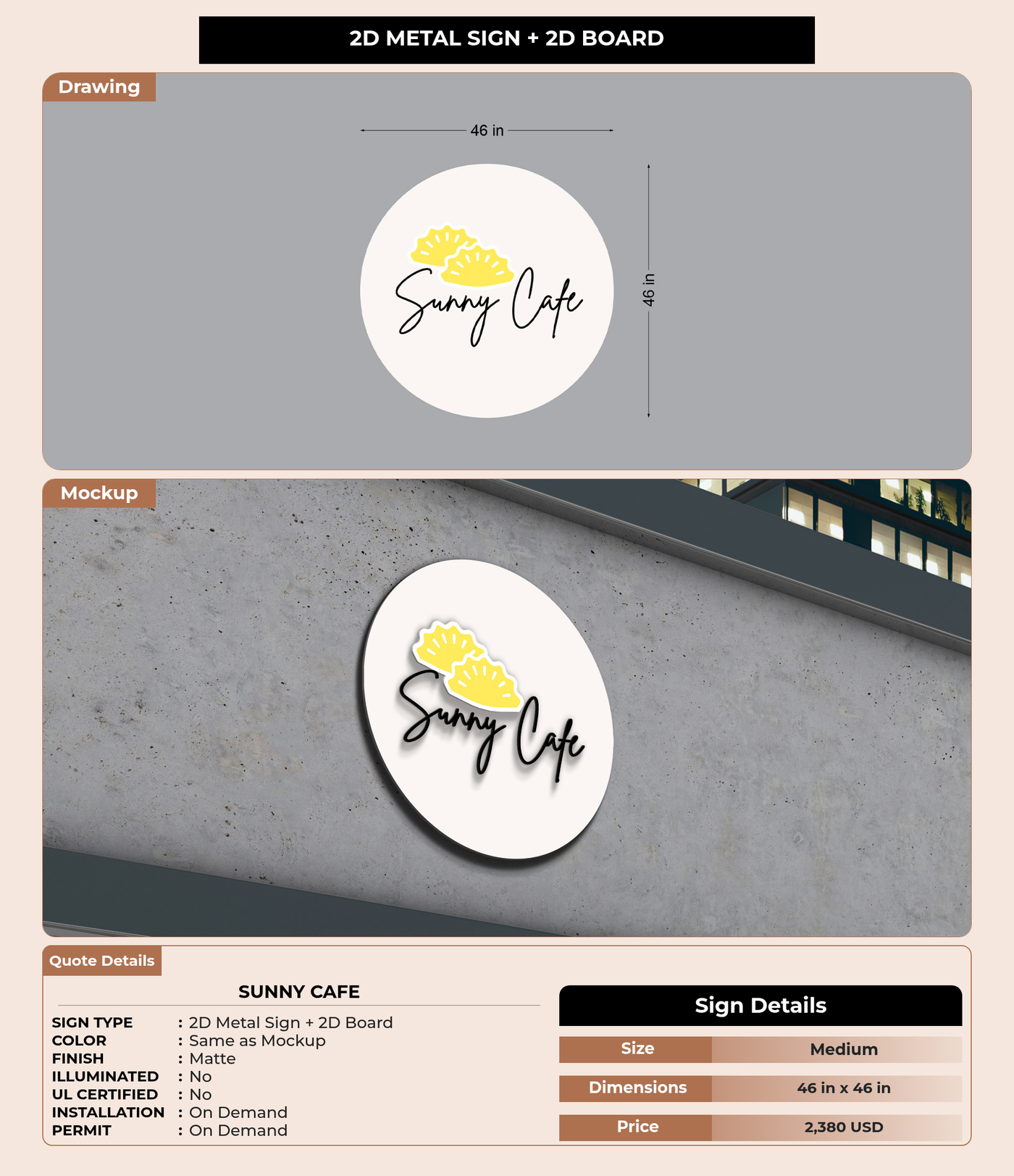 CUSTOM MOCKUP SIGN FOR Sunny Cafe