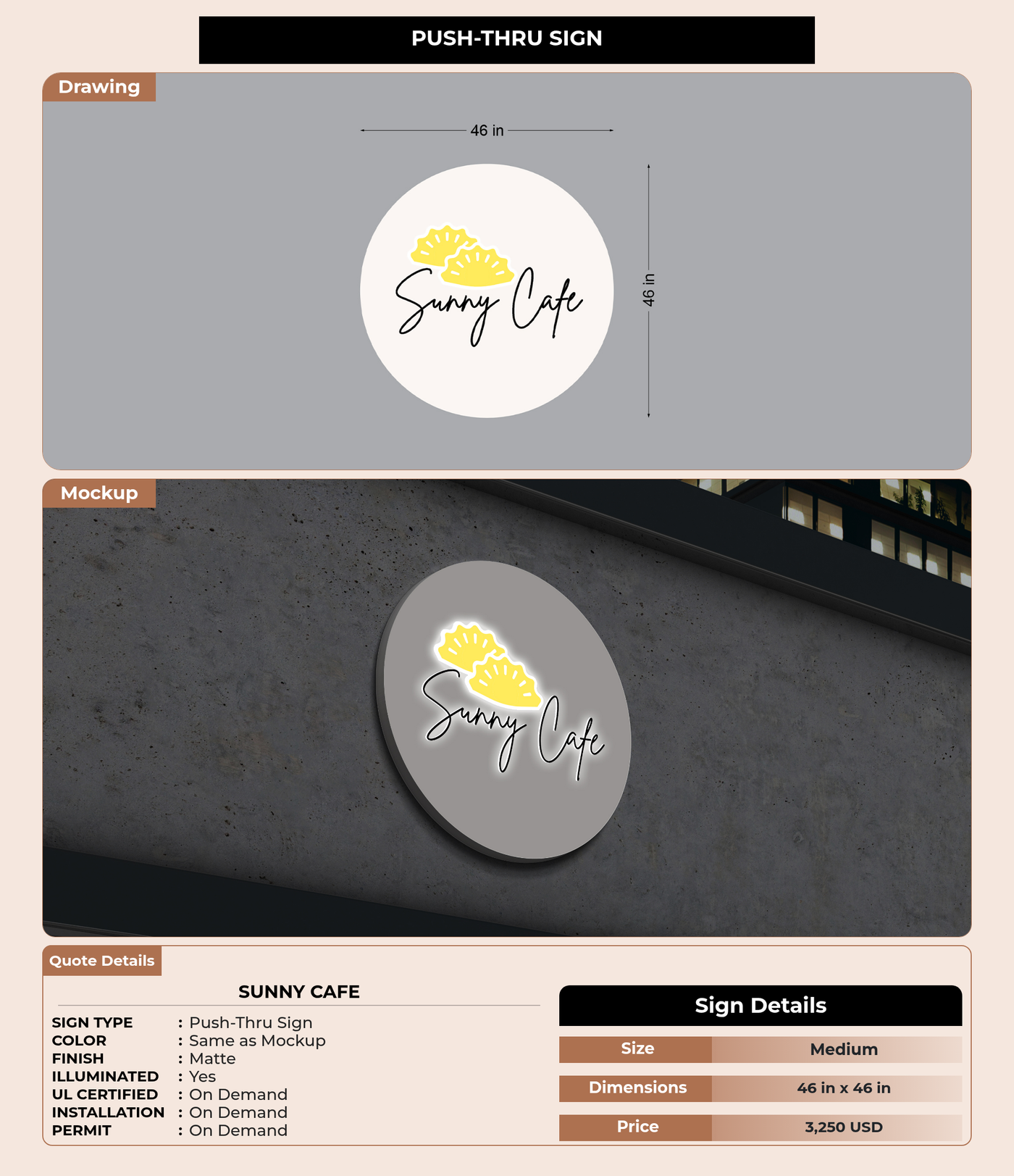 CUSTOM MOCKUP SIGN FOR Sunny Cafe