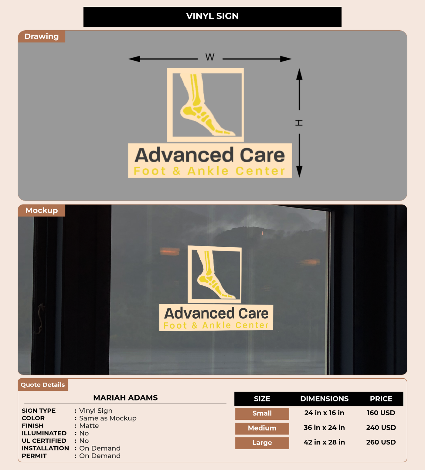 CUSTOM MOCKUP SIGN FOR Mariah Adams