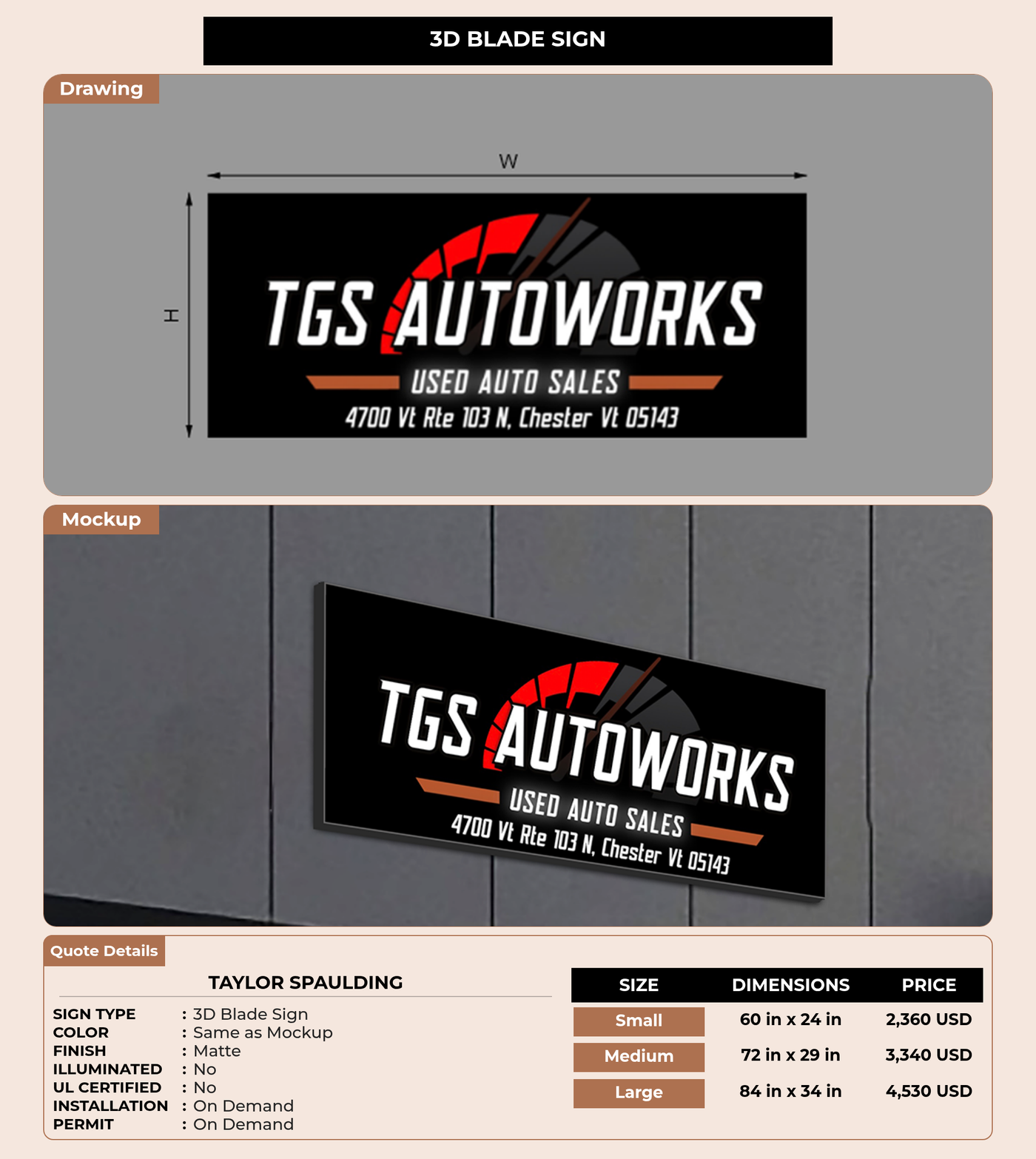 CUSTOM MOCKUP SIGN FOR Taylor Spaulding