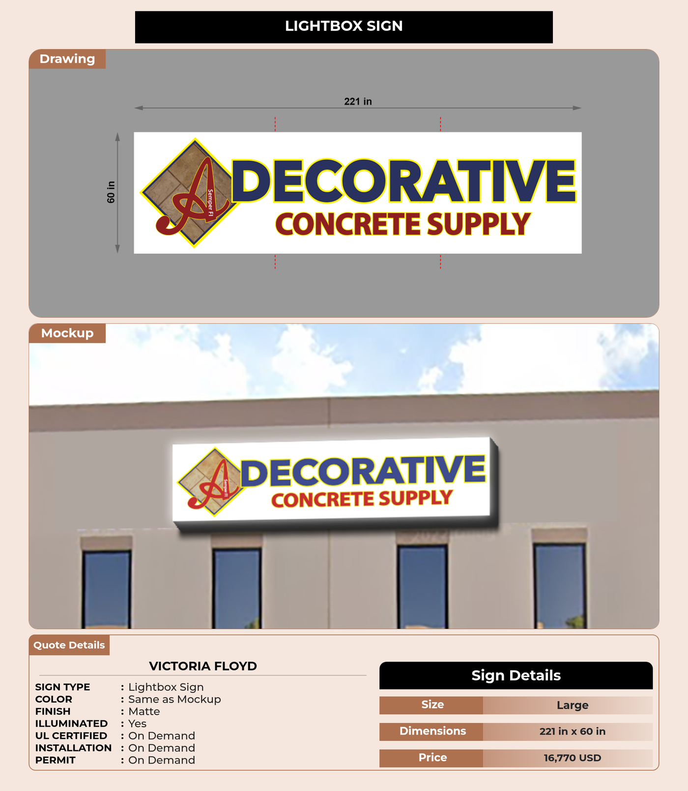 CUSTOM MOCKUP SIGN FOR Victoria Floyd